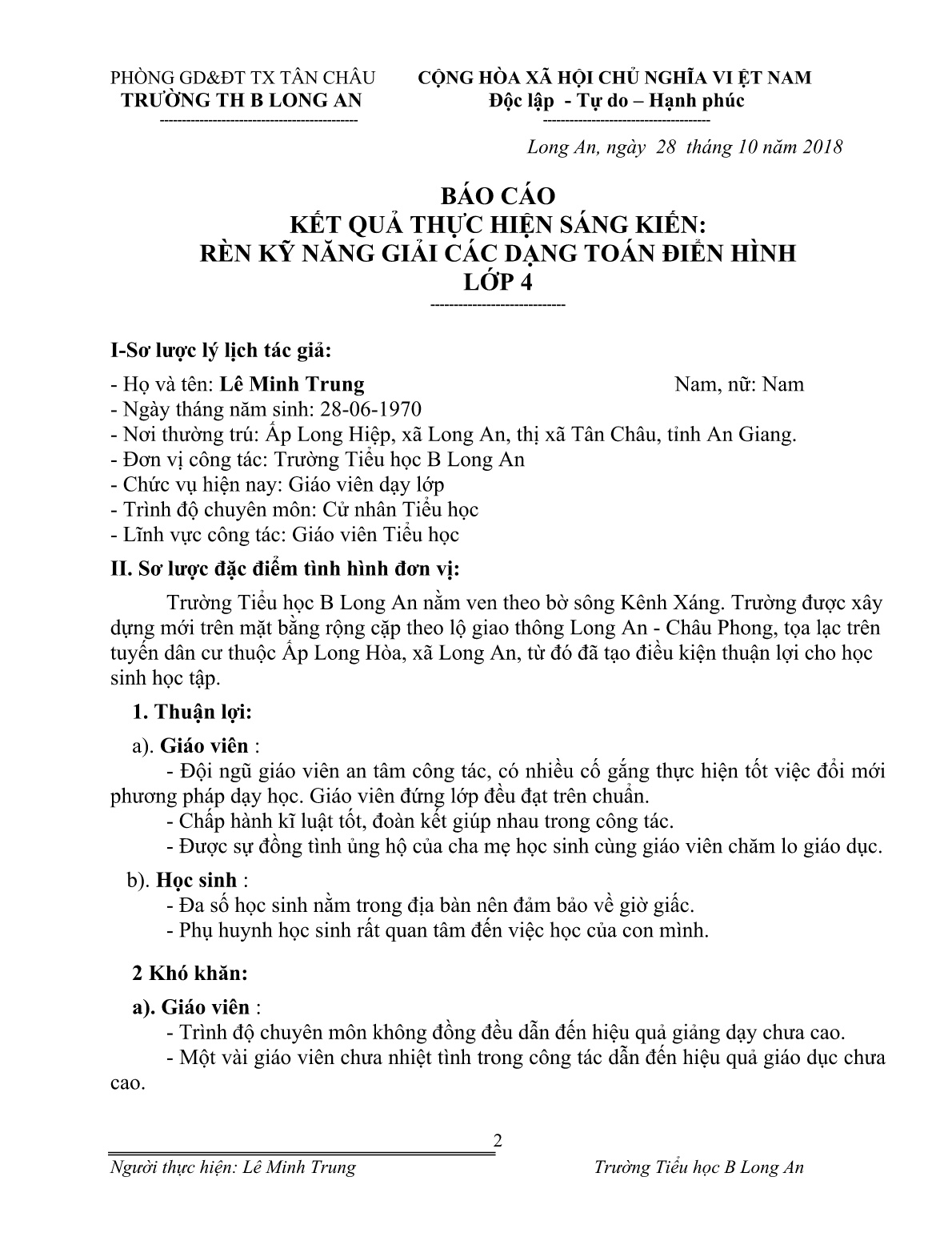 Sáng kiến kinh nghiệm Rèn kỹ năng giải các dạng toán điển hình Lớp 4 trang 2