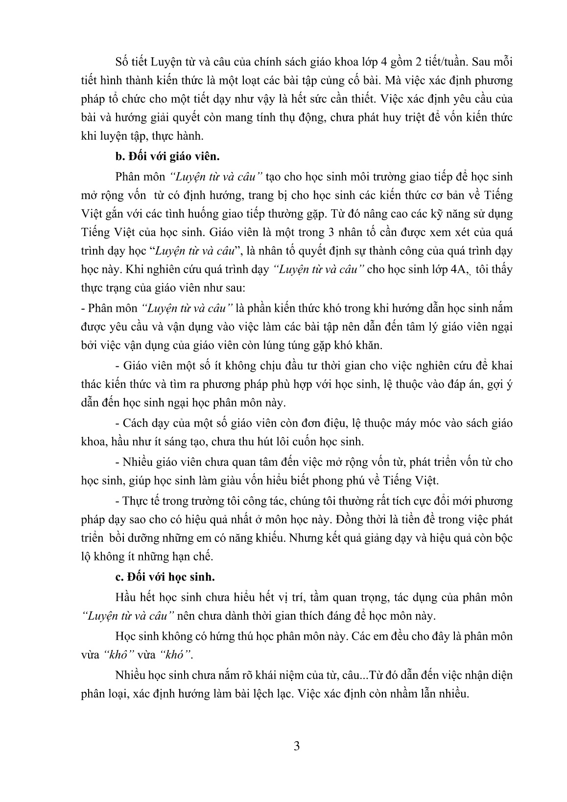 Sáng kiến kinh nghiệm Vài biện pháp nâng cao chất lượng dạy học phân môn Luyện từ và câu Lớp Bốn trang 3