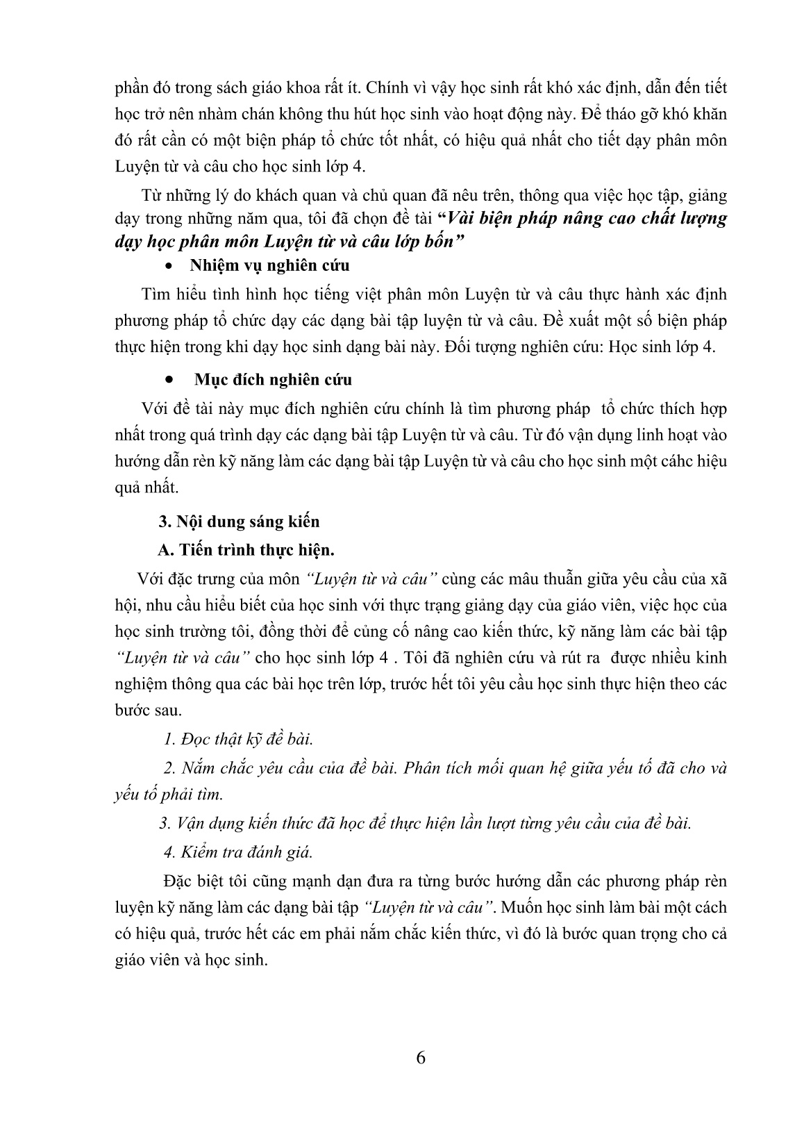 Sáng kiến kinh nghiệm Vài biện pháp nâng cao chất lượng dạy học phân môn Luyện từ và câu Lớp Bốn trang 6