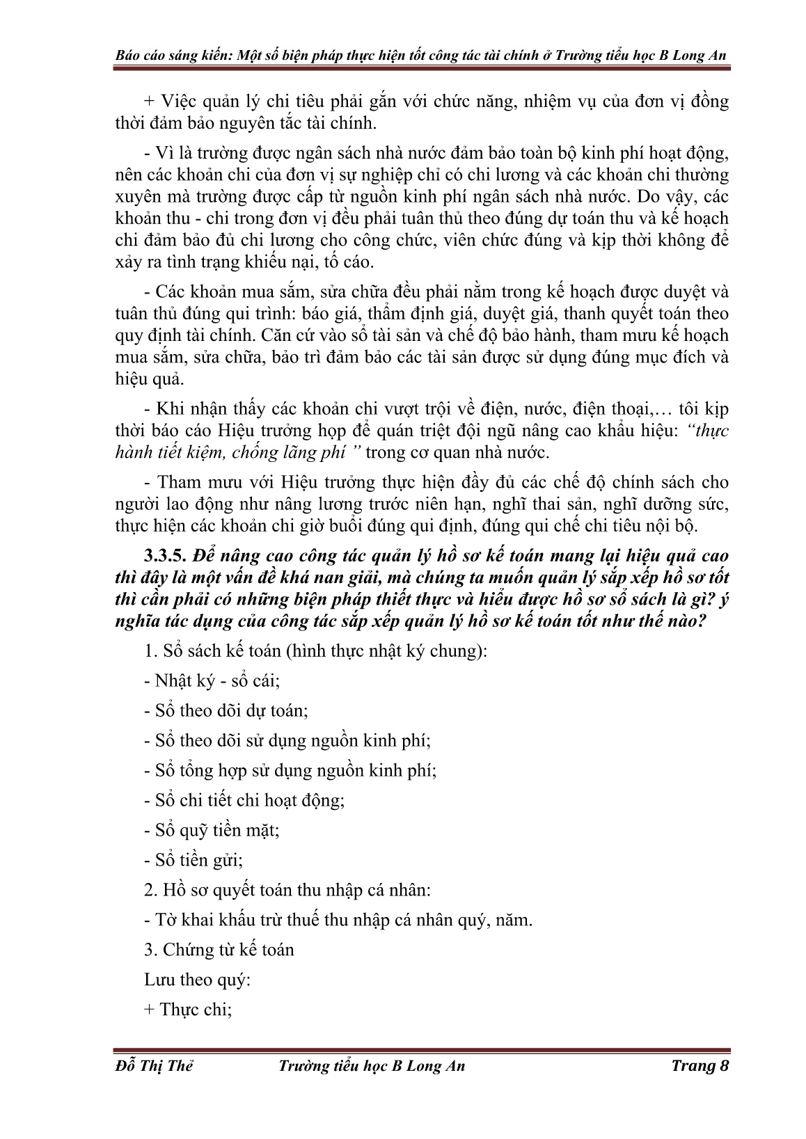 Sáng kiến kinh nghiệm Một số biện pháp thực hiện tốt công tác tài chính ở Trường Tiểu học B Long An trang 8