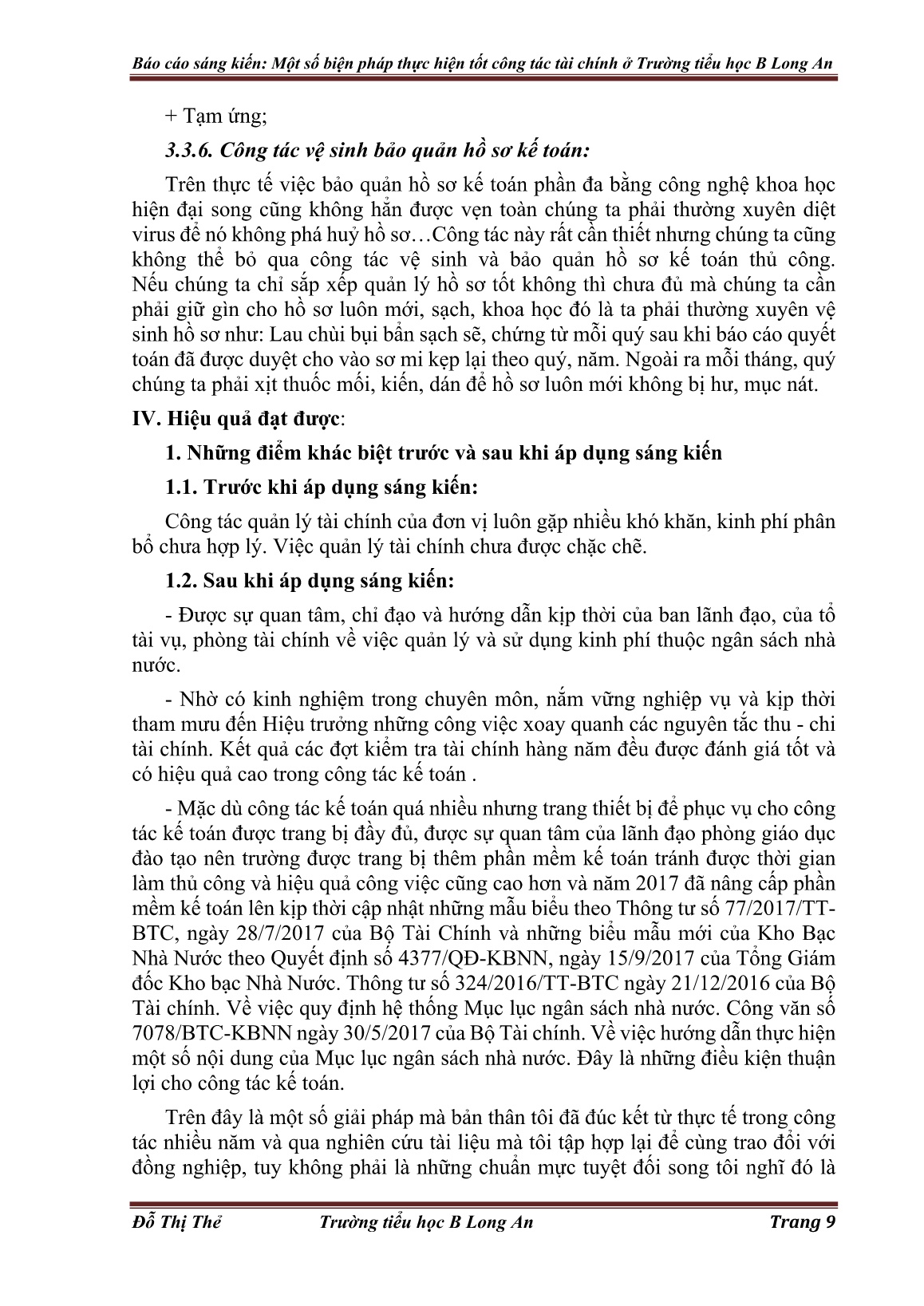 Sáng kiến kinh nghiệm Một số biện pháp thực hiện tốt công tác tài chính ở Trường Tiểu học B Long An trang 9