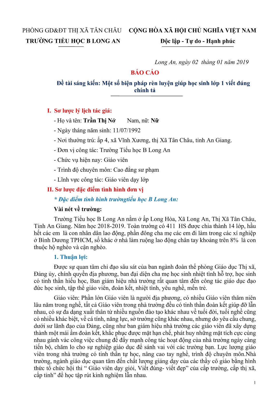 Sáng kiến kinh nghiệm Một số biện pháp rèn luyện giúp học sinh Lớp 1 viết đúng chính tả trang 1