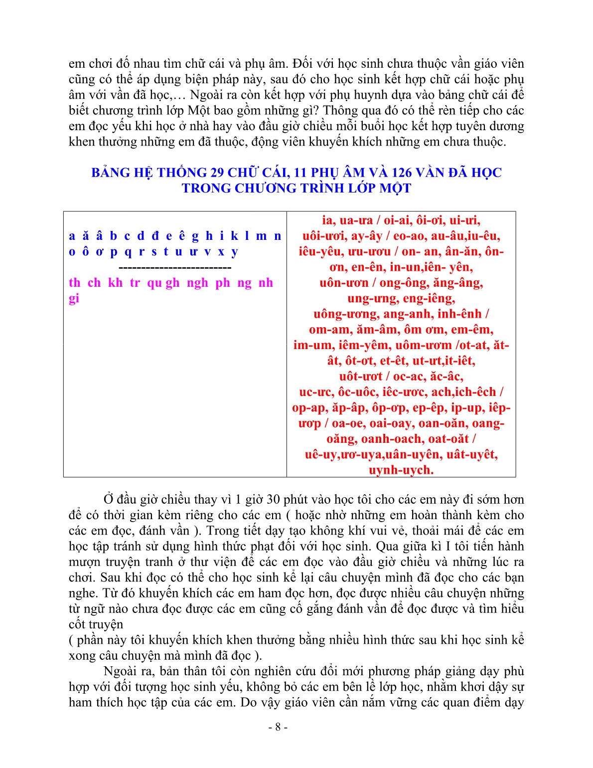 Sáng kiến kinh nghiệm Một số biện pháp giúp học sinh lớp một học tốt môn học vần trang 8