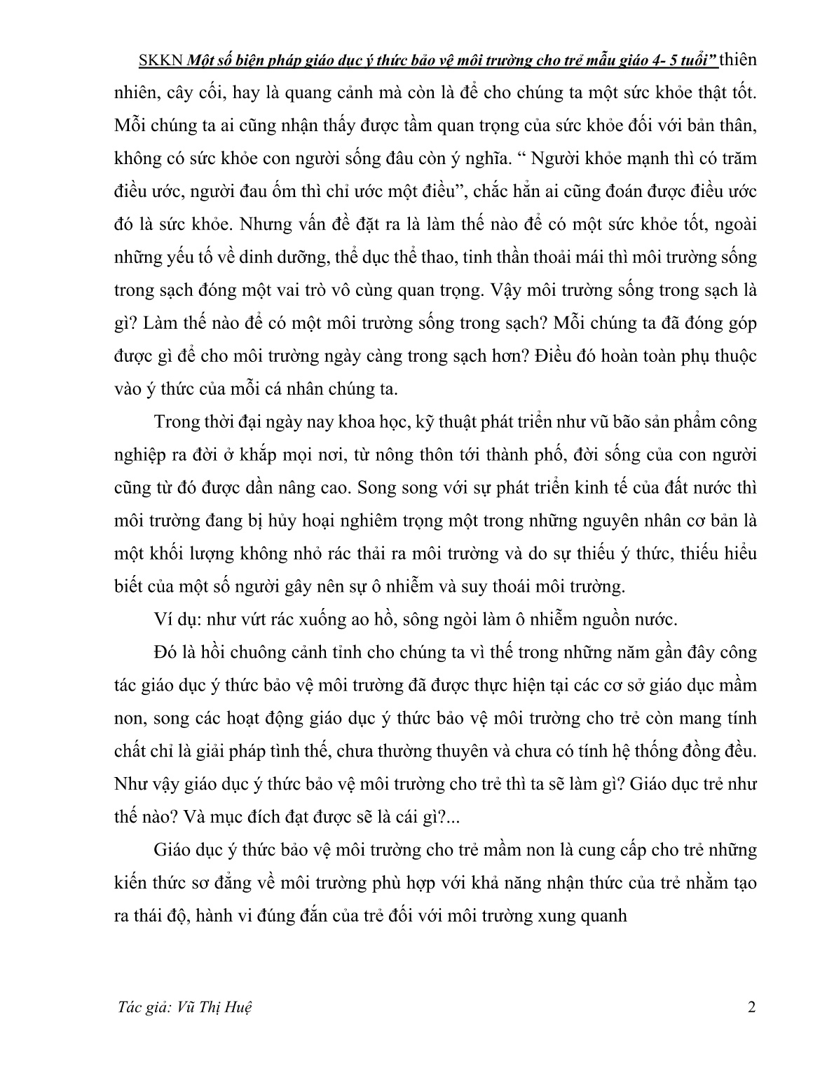 Sáng kiến kinh nghiệm Một số biện pháp giáo dục ý thức bảo vệ môi trường cho trẻ mẫu giáo 4- 5 tuổi trang 2