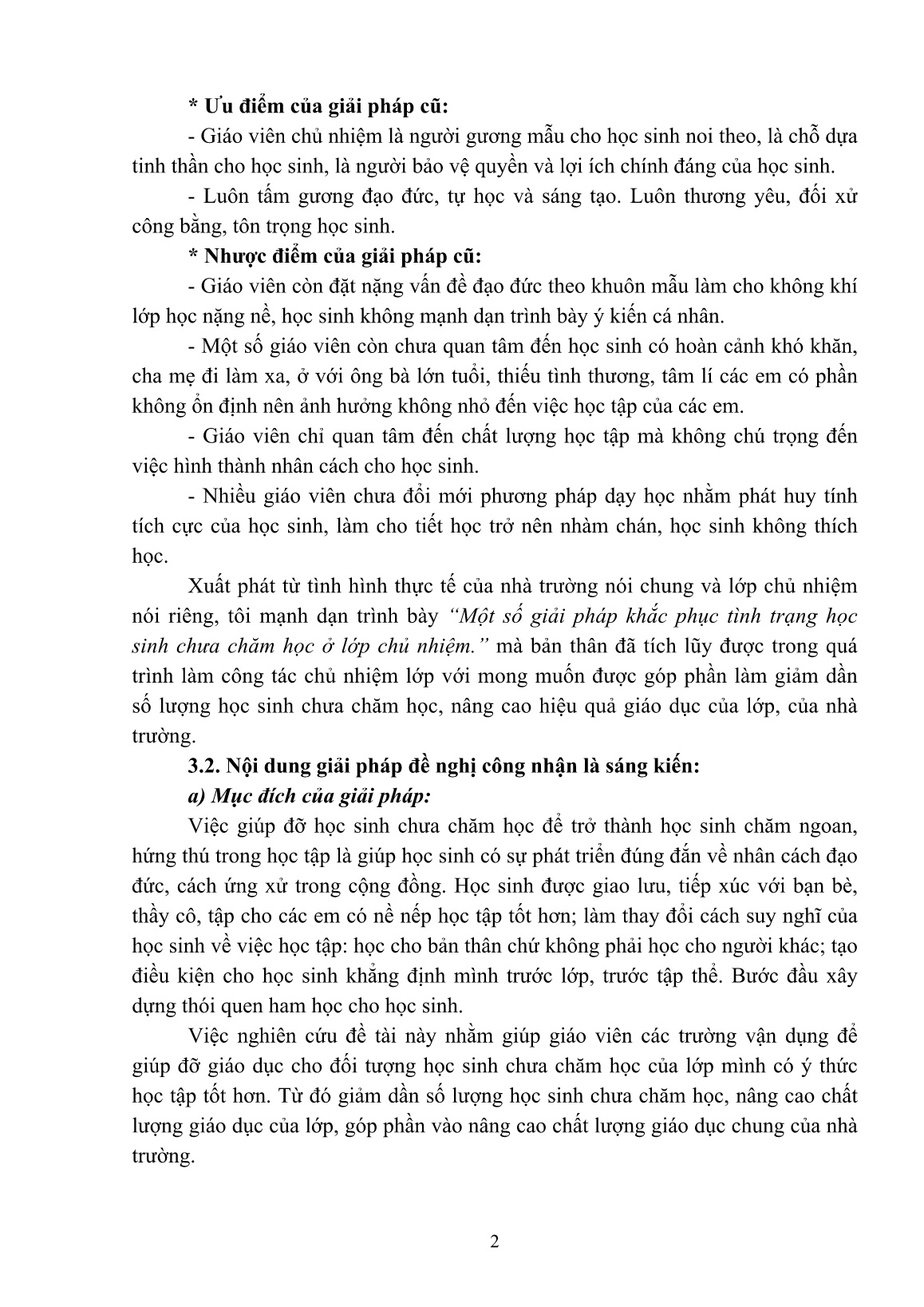 Sáng kiến kinh nghiệm Một số giải pháp khắc phục tình trạng học sinh chưa chăm học ở lớp chủ nhiệm trang 2