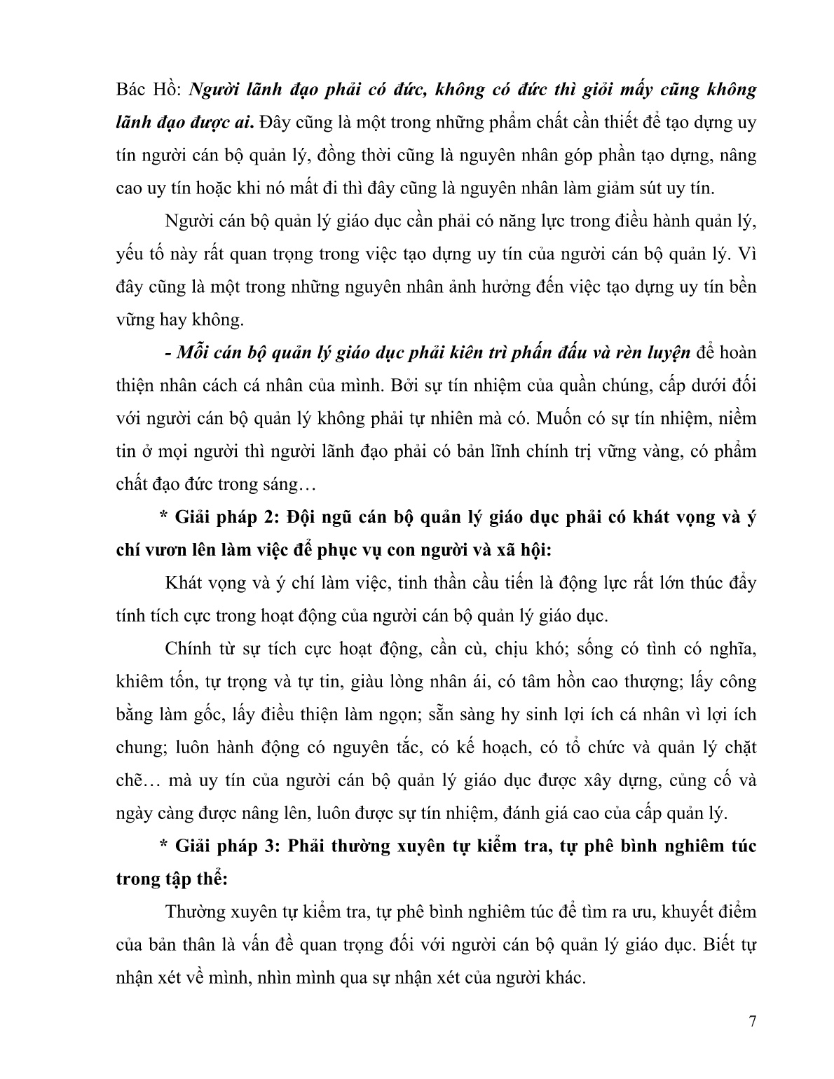 Sáng kiến kinh nghiệm Nâng cao uy tín lãnh đạo của đội ngũ cán bộ quản lý Trường Trung học cơ sở trang 7