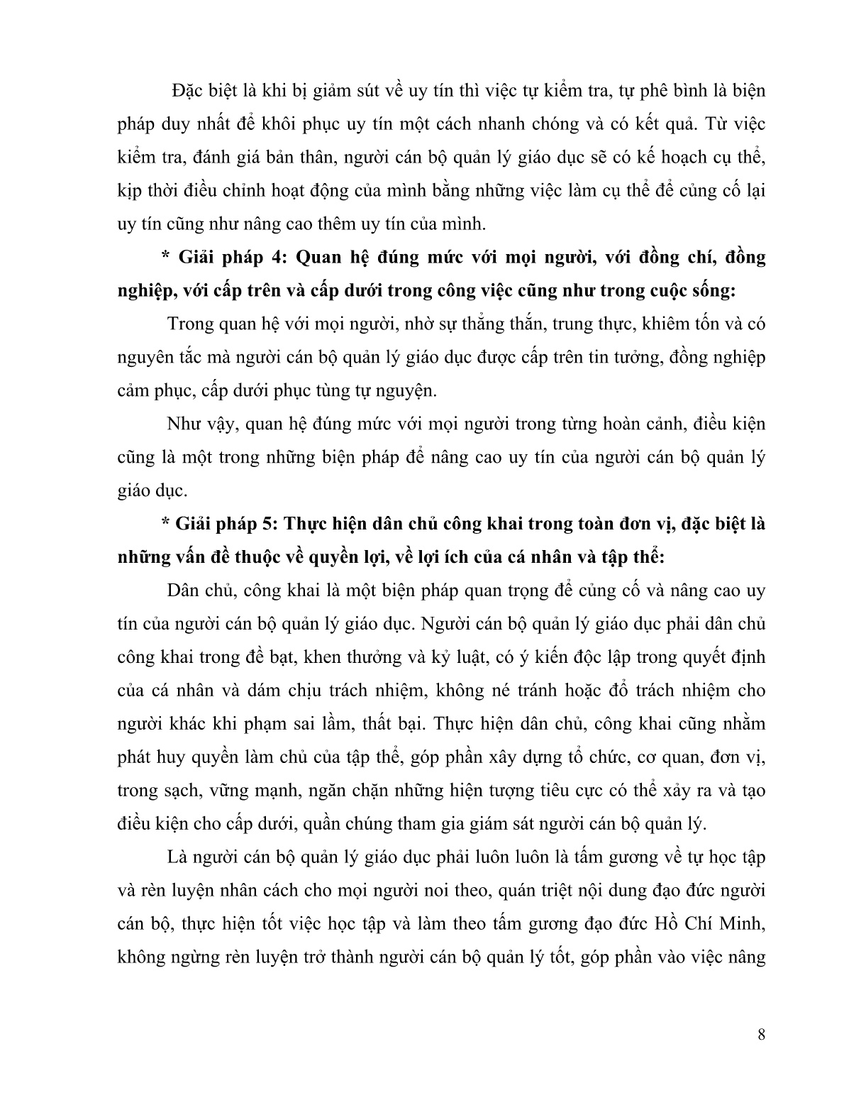 Sáng kiến kinh nghiệm Nâng cao uy tín lãnh đạo của đội ngũ cán bộ quản lý Trường Trung học cơ sở trang 8