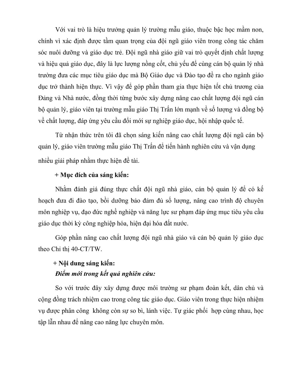 SKKN Công tác nâng cao chất lượng đội ngũ cán bộ quản lý, giáo viên Trường Mẫu giáo thị trấn Ba Tri trang 3