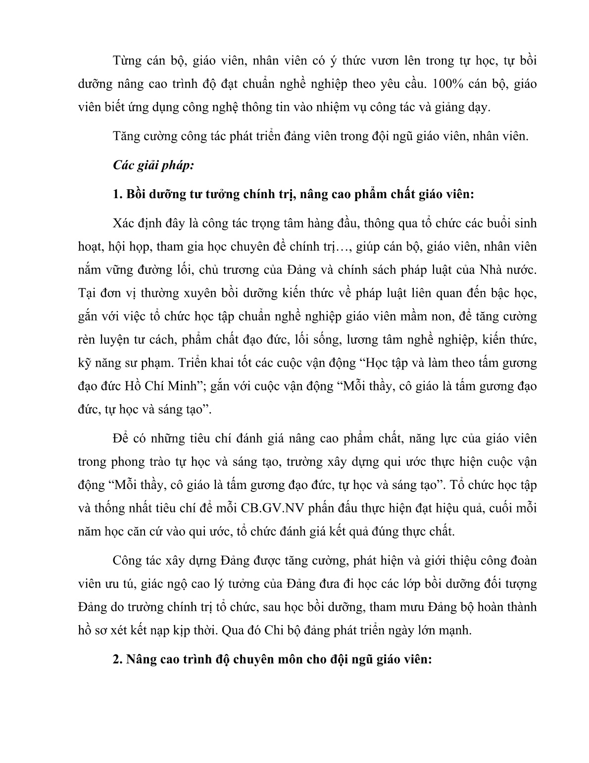 SKKN Công tác nâng cao chất lượng đội ngũ cán bộ quản lý, giáo viên Trường Mẫu giáo thị trấn Ba Tri trang 4