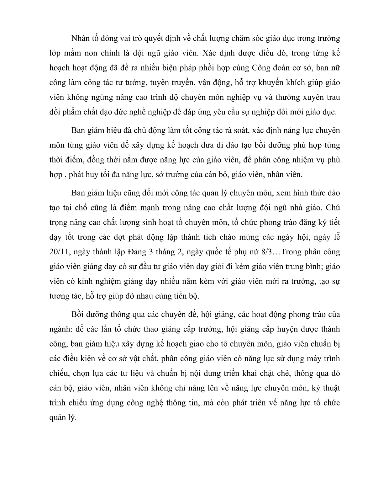 SKKN Công tác nâng cao chất lượng đội ngũ cán bộ quản lý, giáo viên Trường Mẫu giáo thị trấn Ba Tri trang 5