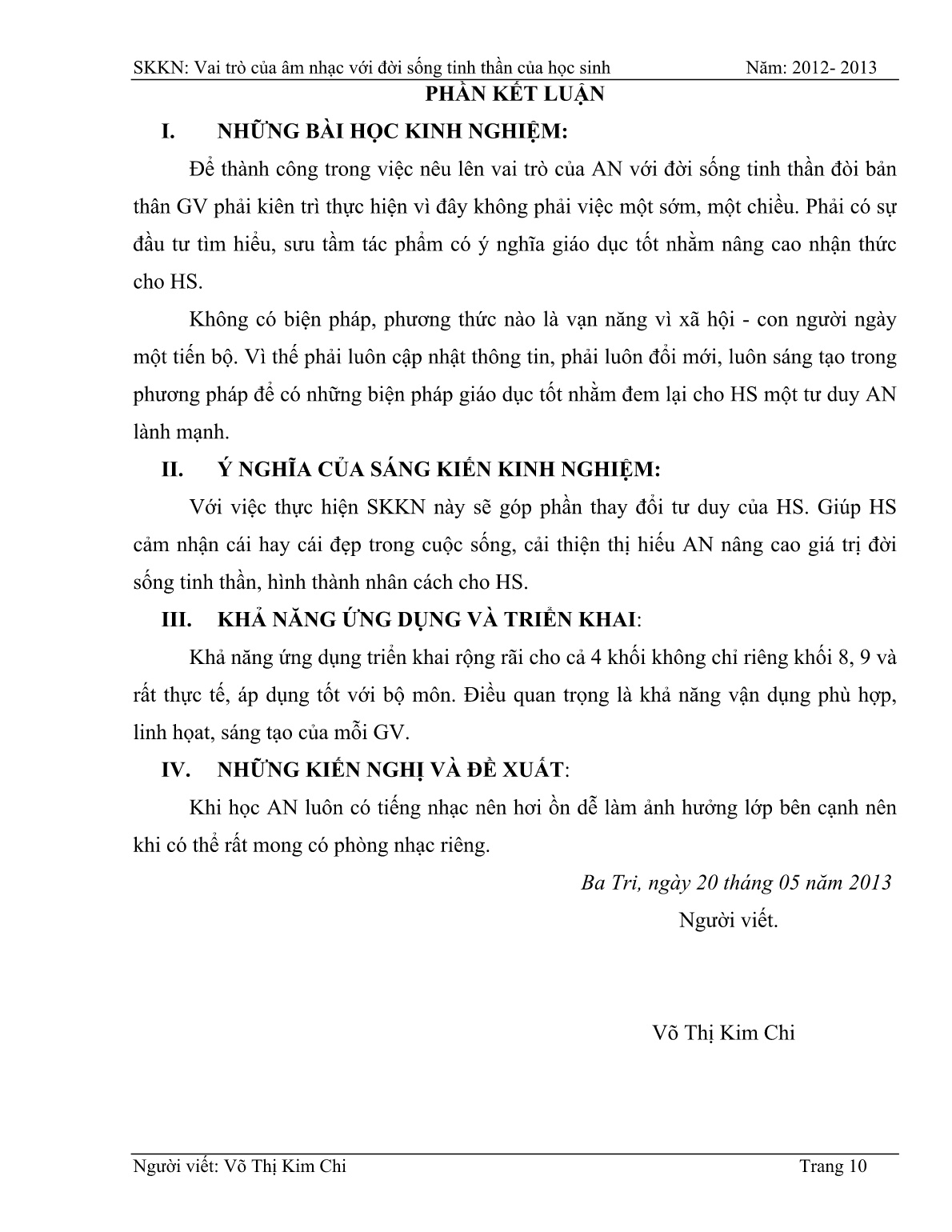 Sáng kiến kinh nghiệm Vai trò của Âm nhạc với đời sống tinh thần của học sinh trang 10