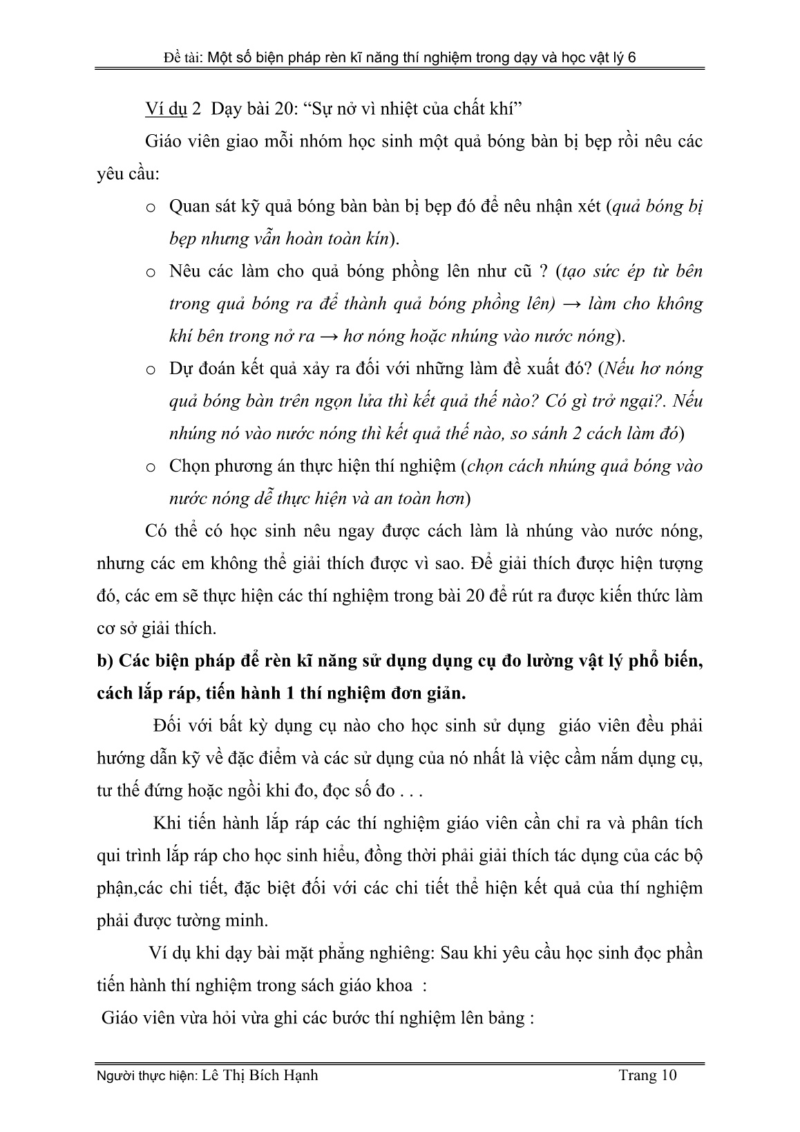 Sáng kiến kinh nghiệm Một số biện pháp rèn kỹ năng thí nghiệm trong dạy và học Vật lý 6 trang 10