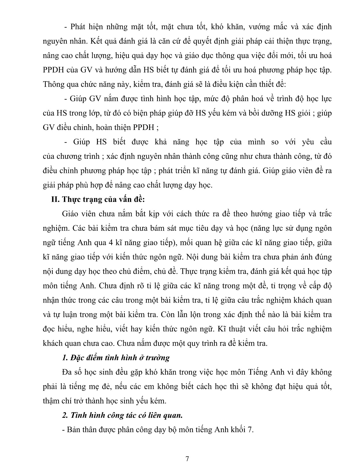 SKKN Đổi mới kiểm tra, đánh giá theo chuẩn kiến thức kỹ năng nhằm nâng cao chất lượng dạy học môn Tiếng Anh trang 7
