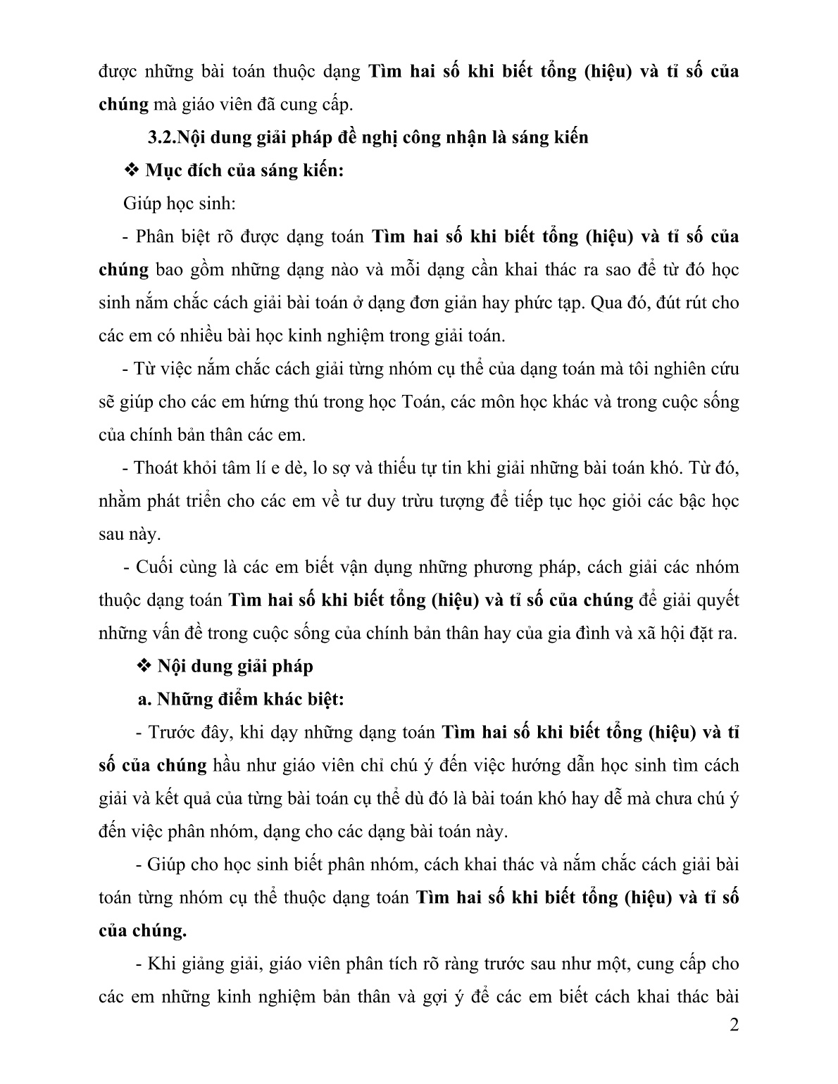 Sáng kiến kinh nghiệm Hướng dẫn học sinh khai thác bài toán tìm hai số khi biết Tổng (Hiệu) và Tỉ số trang 2