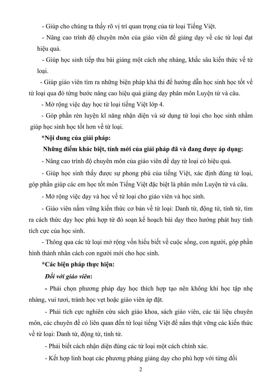 Sáng kiến kinh nghiệm Biện pháp để nâng cao hiệu quả dạy từ loại: Danh từ, Động từ, Tính từ ở Lớp 4 trang 2