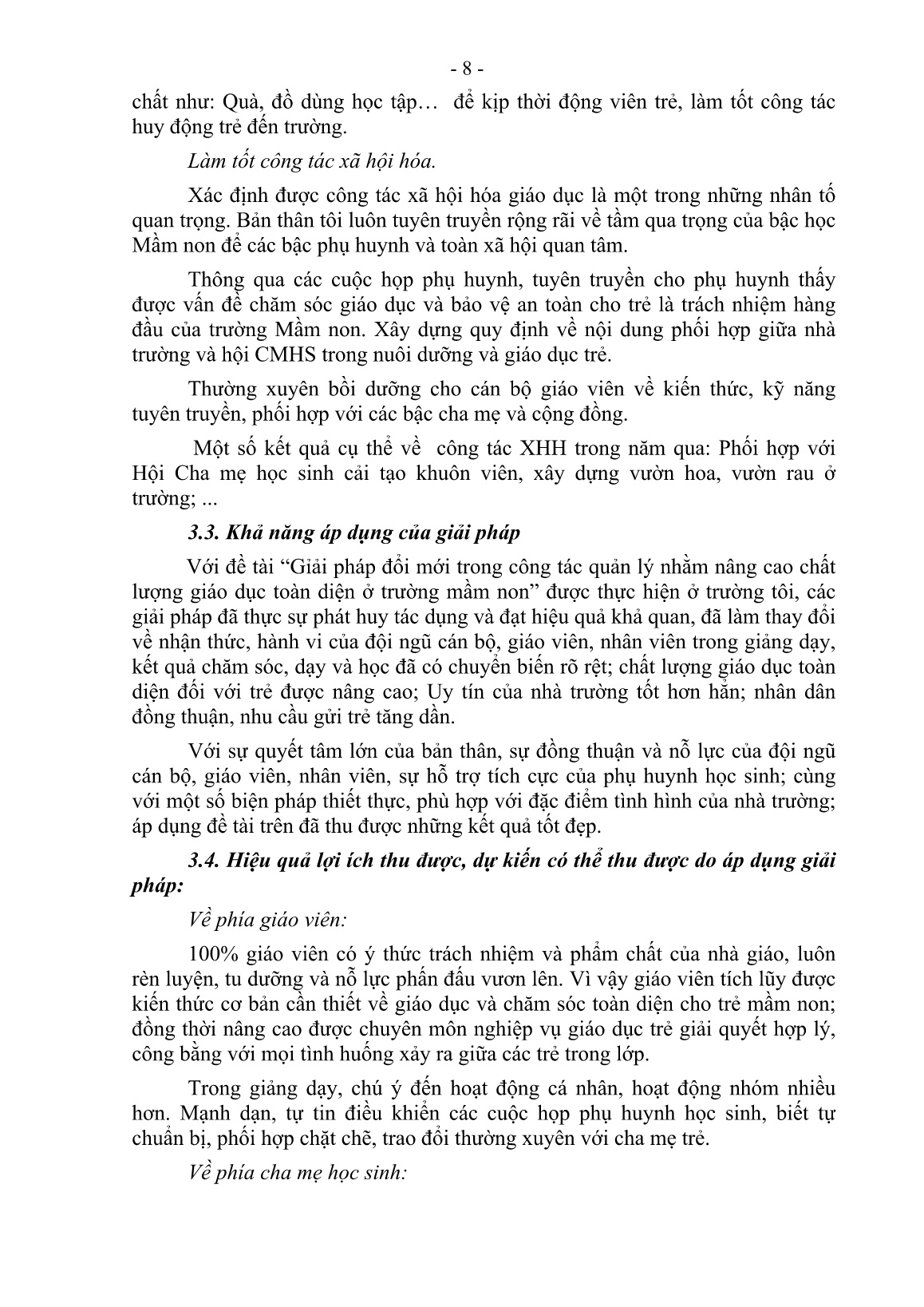 SKKN Giải pháp đổi mới công tác quản lý nhằm nâng cao chất lượng giáo dục toàn diện trong Trường Mầm non trang 8