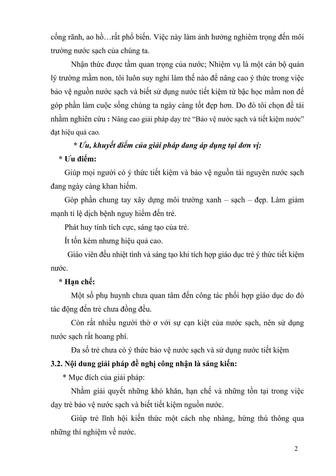 Sáng kiến kinh nghiệm Nâng cao giải pháp dạy trẻ “Bảo vệ nước sạch và tiết kiệm nước” đạt hiệu quả cao trang 2