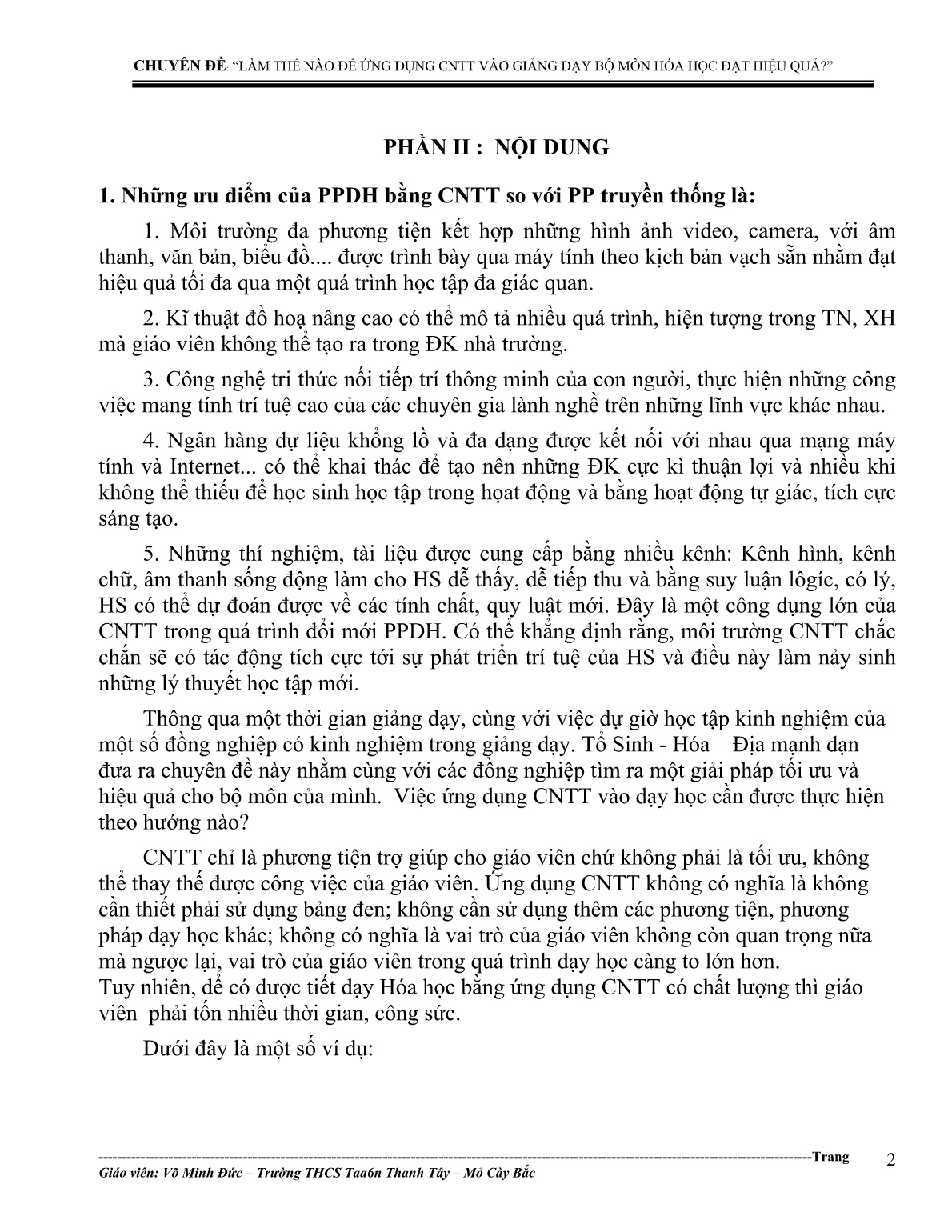 SKKN Làm thế nào để ứng dụng CNTT vào giảng dạy bộ môn hóa học đạt hiệu quả trang 2