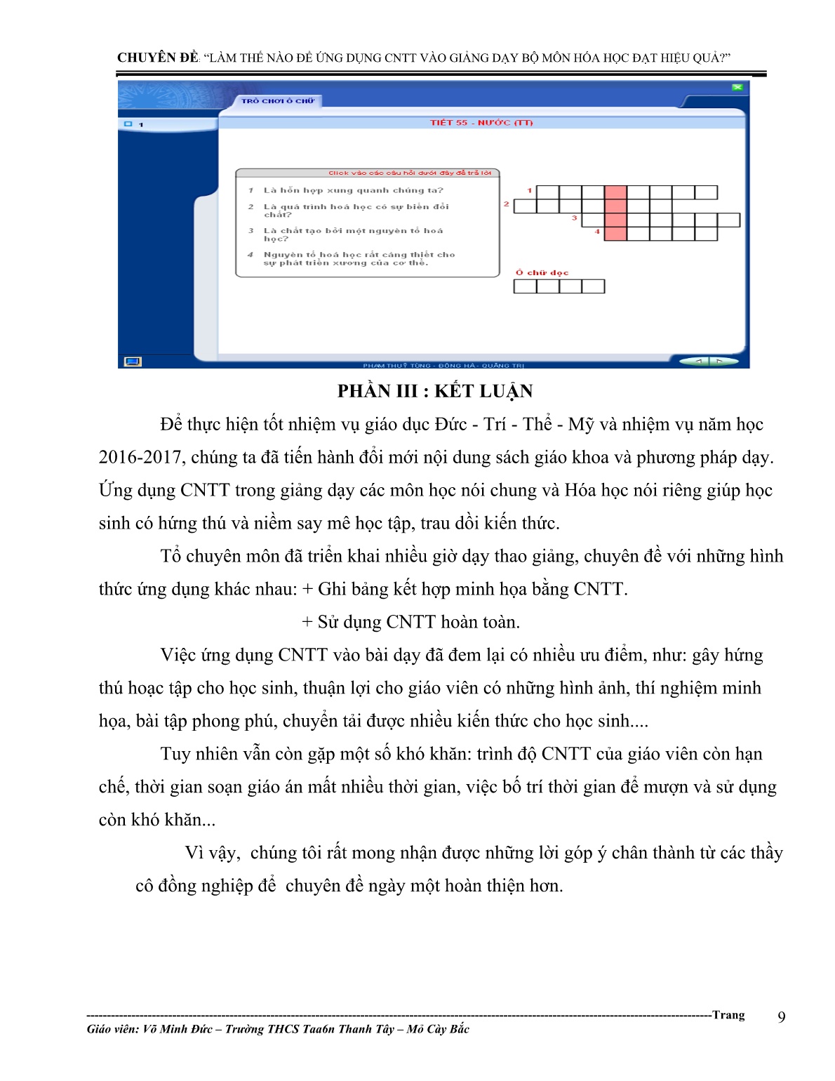 SKKN Làm thế nào để ứng dụng CNTT vào giảng dạy bộ môn hóa học đạt hiệu quả trang 9