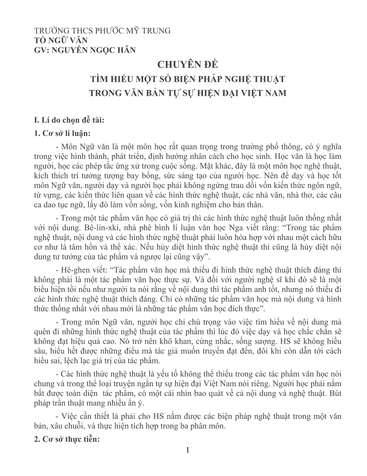 SKKN Tìm hiểu một số biện pháp nghệ thuật trong văn bản tự sự hiện đại Việt Nam trang 1