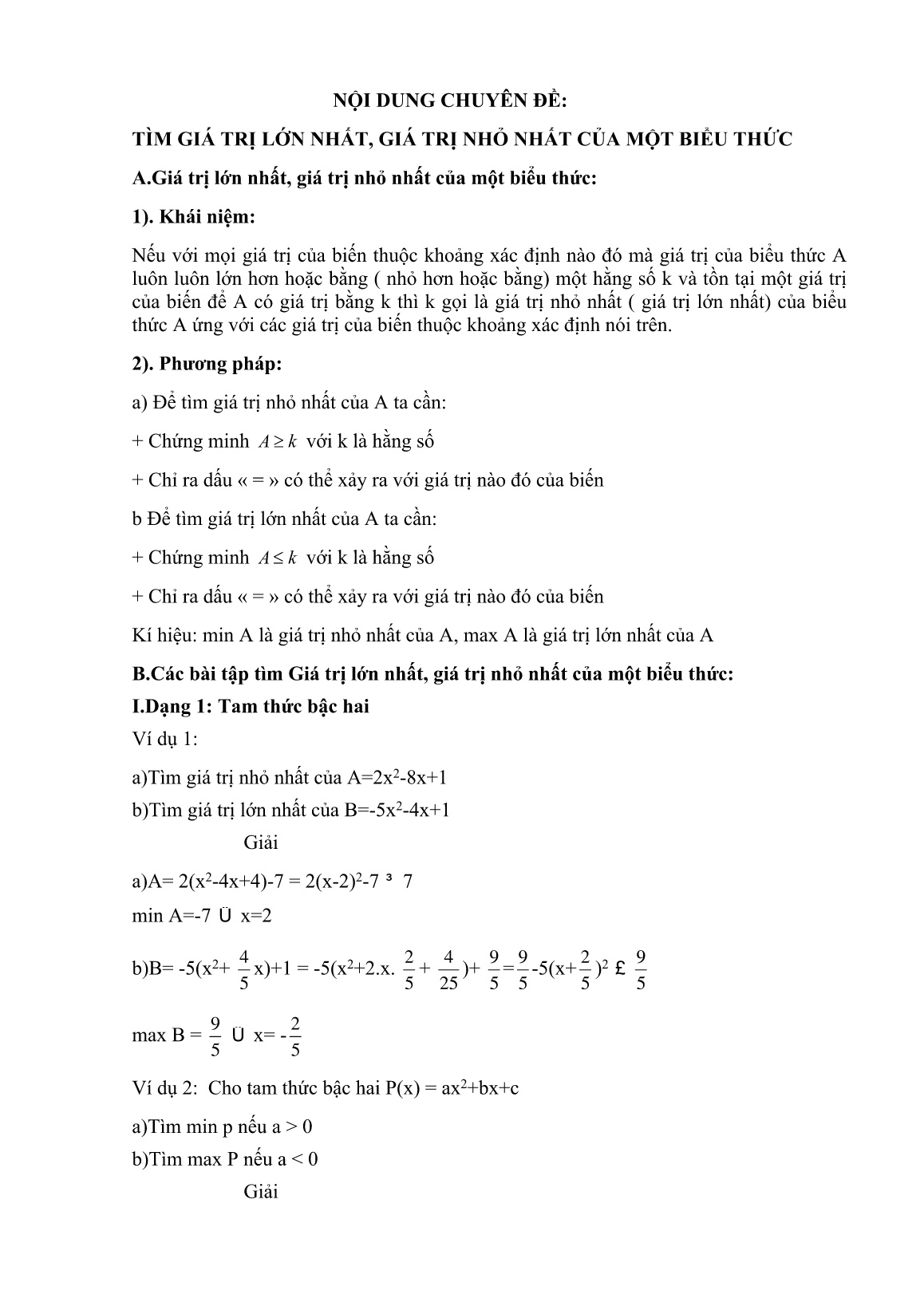 Sáng kiến kinh nghiệm Tìm giá trị lớn nhất, giá trị nhỏ nhất của một biểu thức trang 1