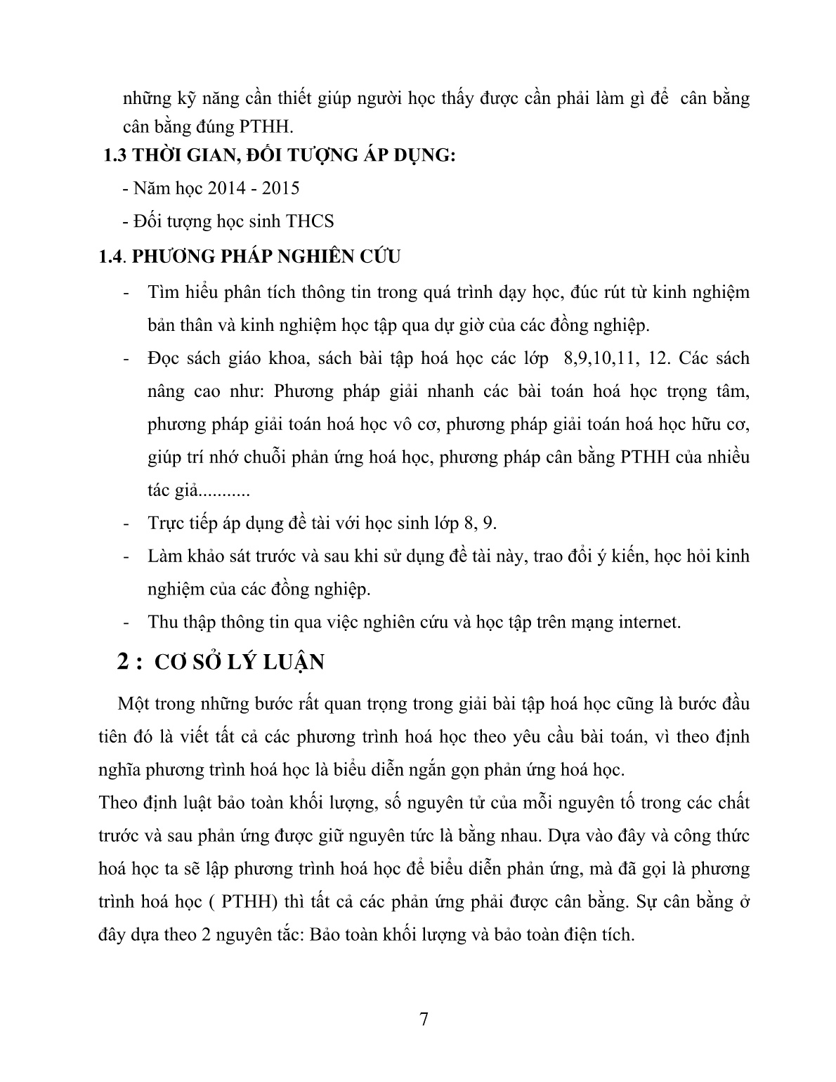 SKKN Các phương pháp cân bằng phương trình hoá học theo định hướng phát triển năng lực cho học sinh trang 7