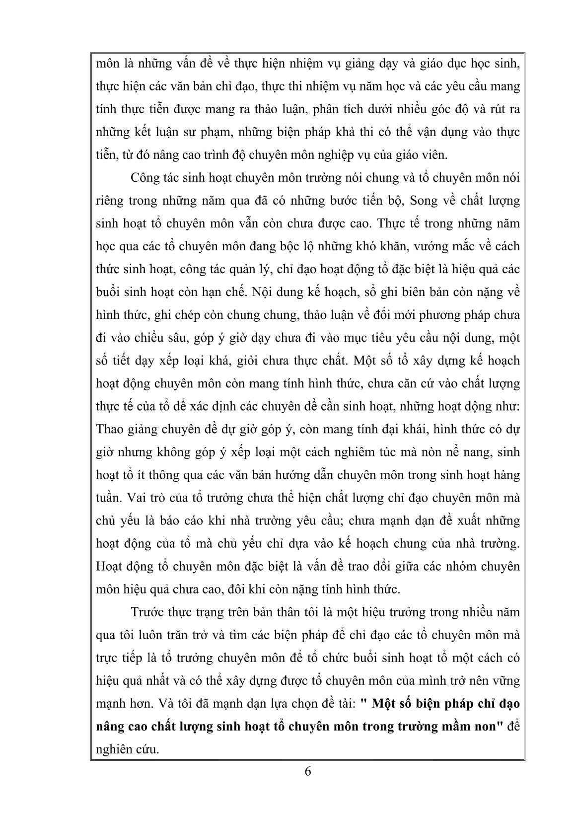 Sáng kiến kinh nghiệm Một số biện pháp chỉ đạo nâng cao chất lượng sinh hoạt tổ chuyên môn trong Trường Mầm non trang 6
