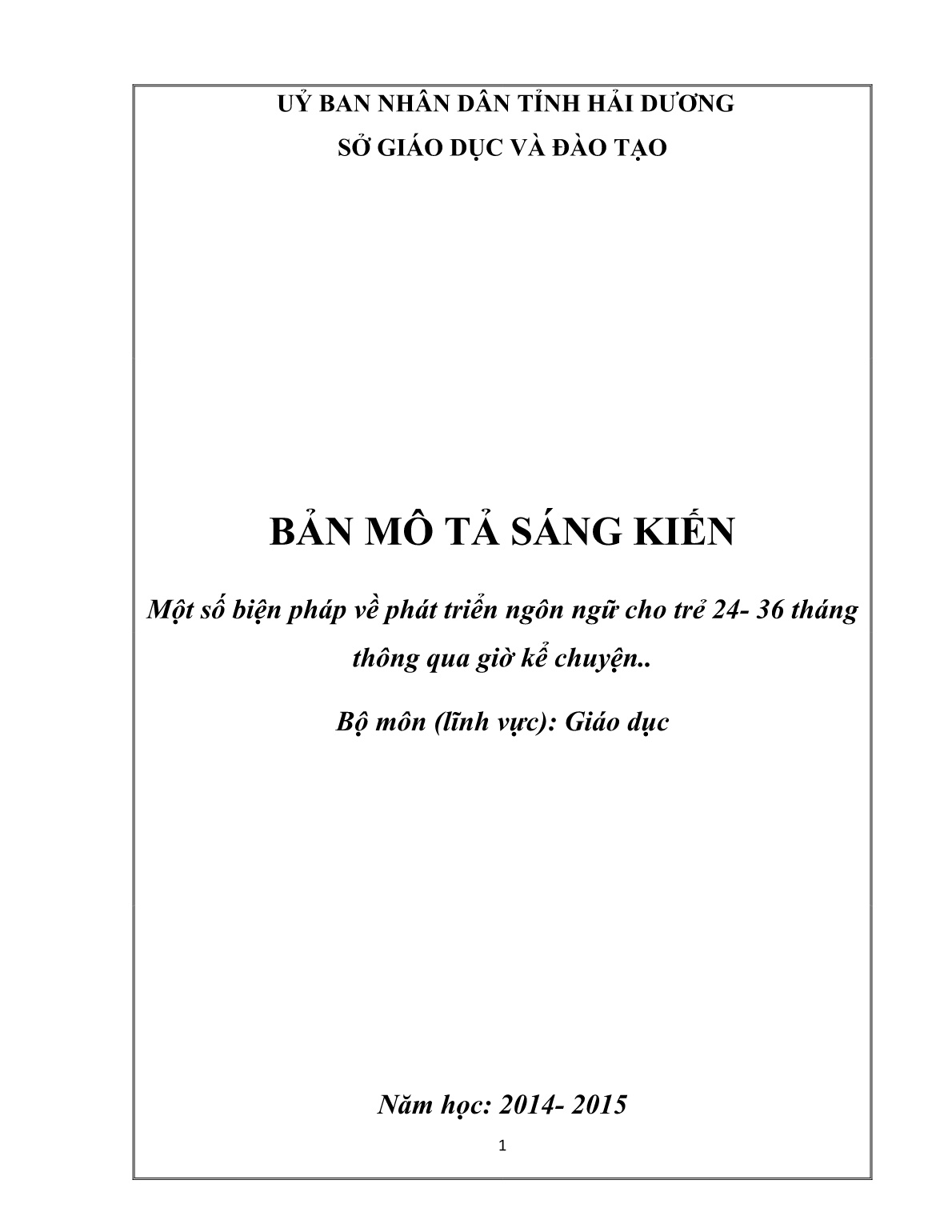 SKKN Một số biện pháp về phát triển ngôn ngữ cho trẻ 24- 36 tháng thông qua giờ kể chuyện trang 1