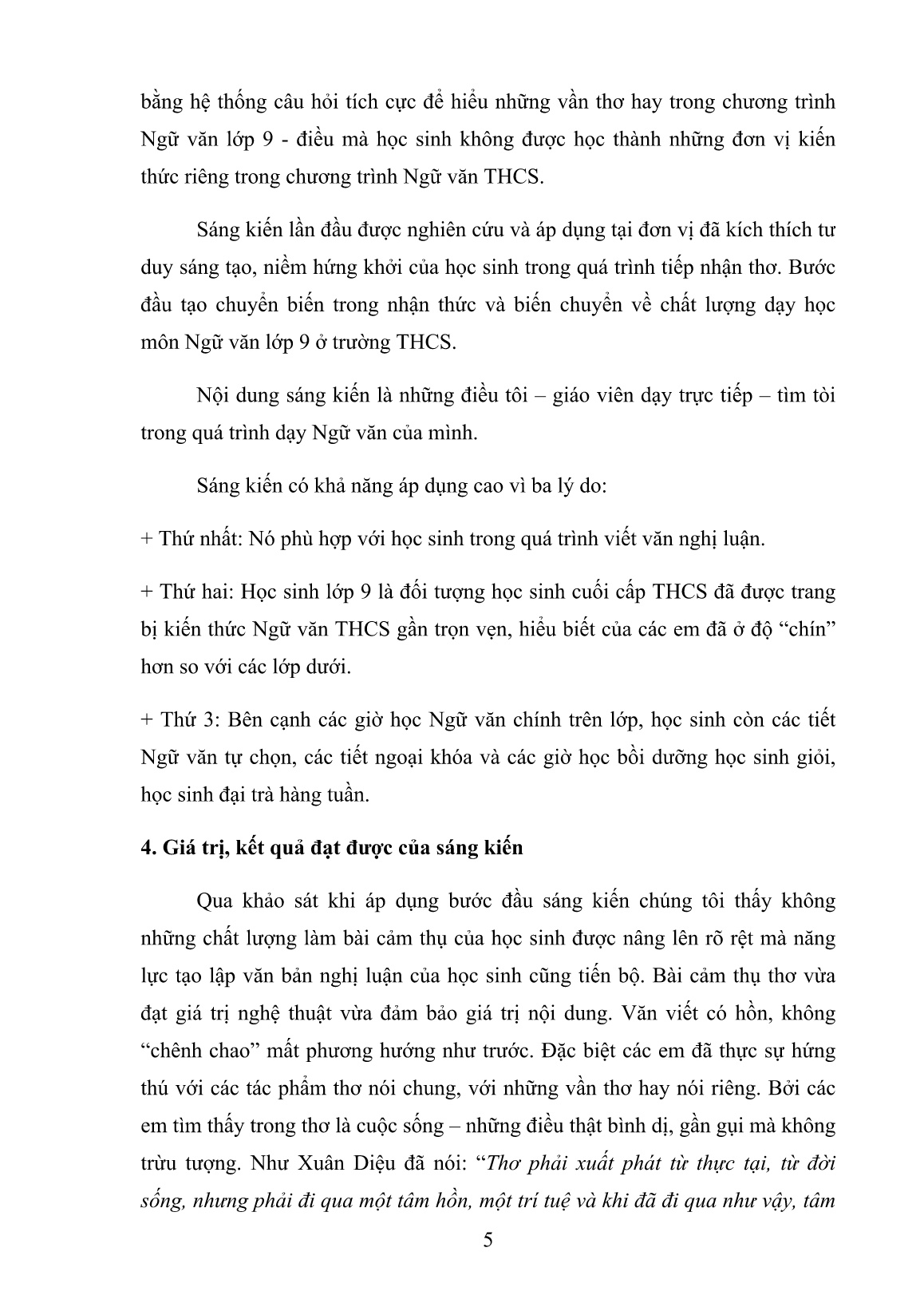 SKKN Tạo hứng thú cho học sinh khi cảm nhận những vần thơ hay trong chương trình Ngữ văn Lớp 9 thông qua một số biện pháp tiếp nhận tích cực trang 5