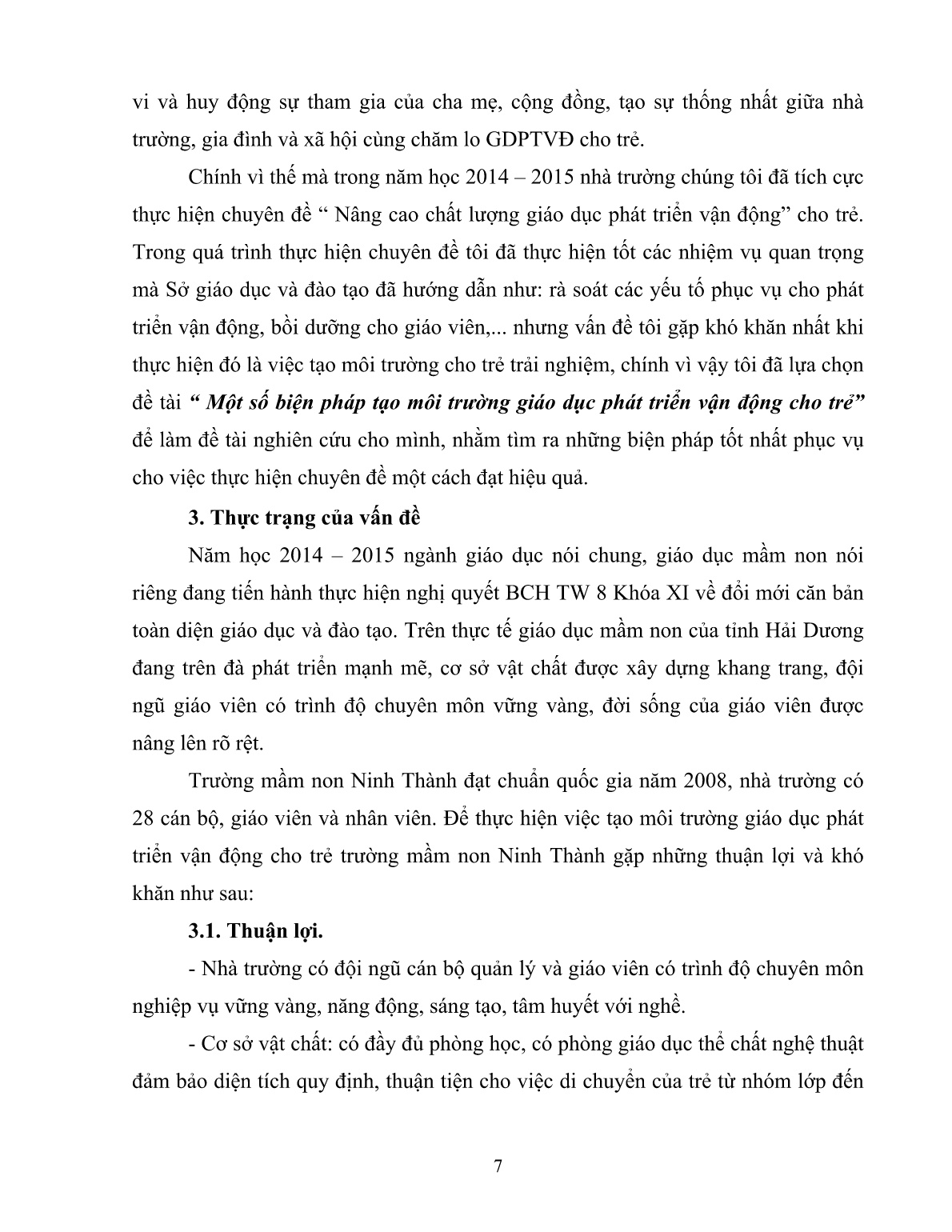 Sáng kiến kinh nghiệm Một số biện pháp tạo môi trường giáo dục phát triển vận động cho trẻ trong Trường Mầm non trang 7