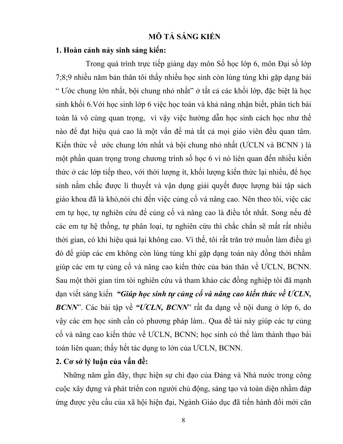 Sáng kiến kinh nghiệm Giúp học sinh tự củng cố và nâng cao các kiến thức về ước chung lớn nhất, bội chung nhỏ nhất trang 8