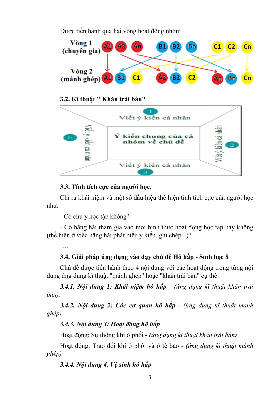 SKKN Ứng dụng kĩ thuật dạy học mảnh ghép và khăn trải bàn vào giảng dạy chủ đề hô hấp - Sinh học 8, nhằm nâng cao tính tích cực cho học sinh trang 3