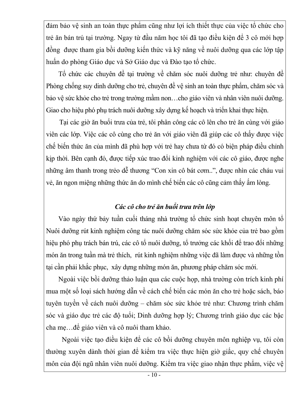 SKKN Biện pháp giải quyết bất cập nhằm nâng cao đời sống cho đội ngũ nhân viên nuôi dưỡng trong Trường Mầm non trang 10