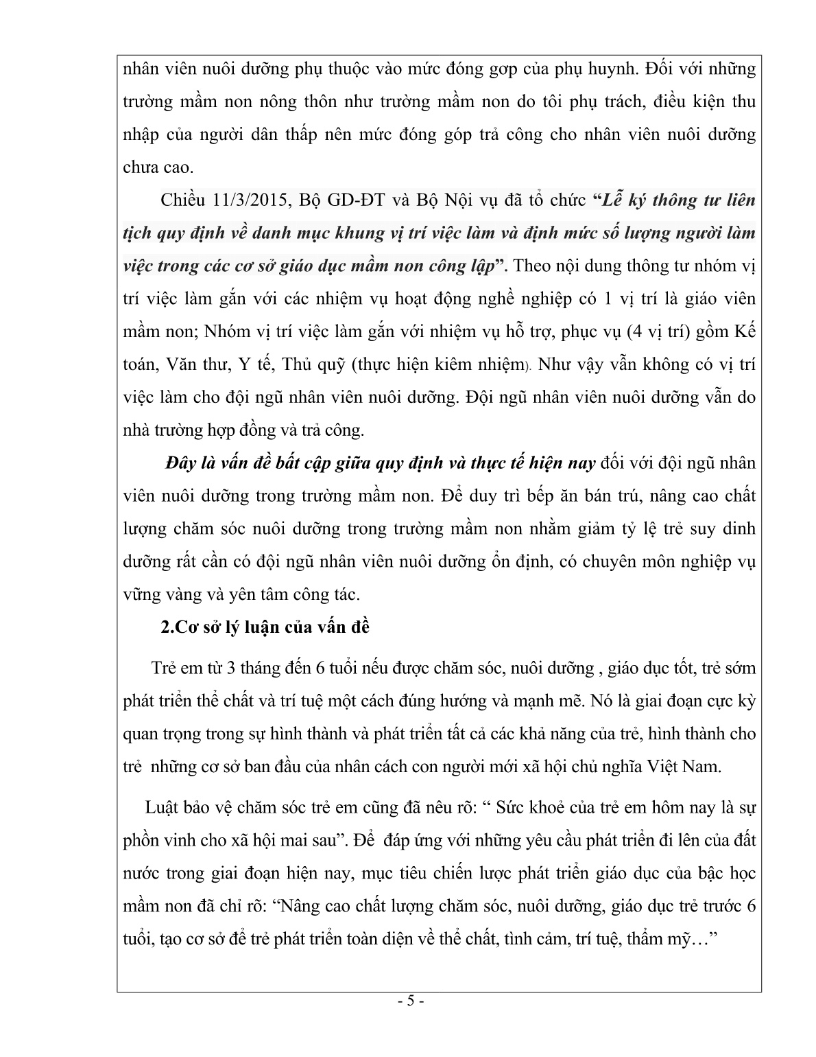 SKKN Biện pháp giải quyết bất cập nhằm nâng cao đời sống cho đội ngũ nhân viên nuôi dưỡng trong Trường Mầm non trang 5