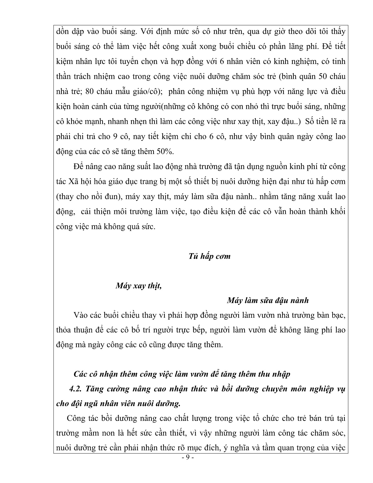 SKKN Biện pháp giải quyết bất cập nhằm nâng cao đời sống cho đội ngũ nhân viên nuôi dưỡng trong Trường Mầm non trang 9