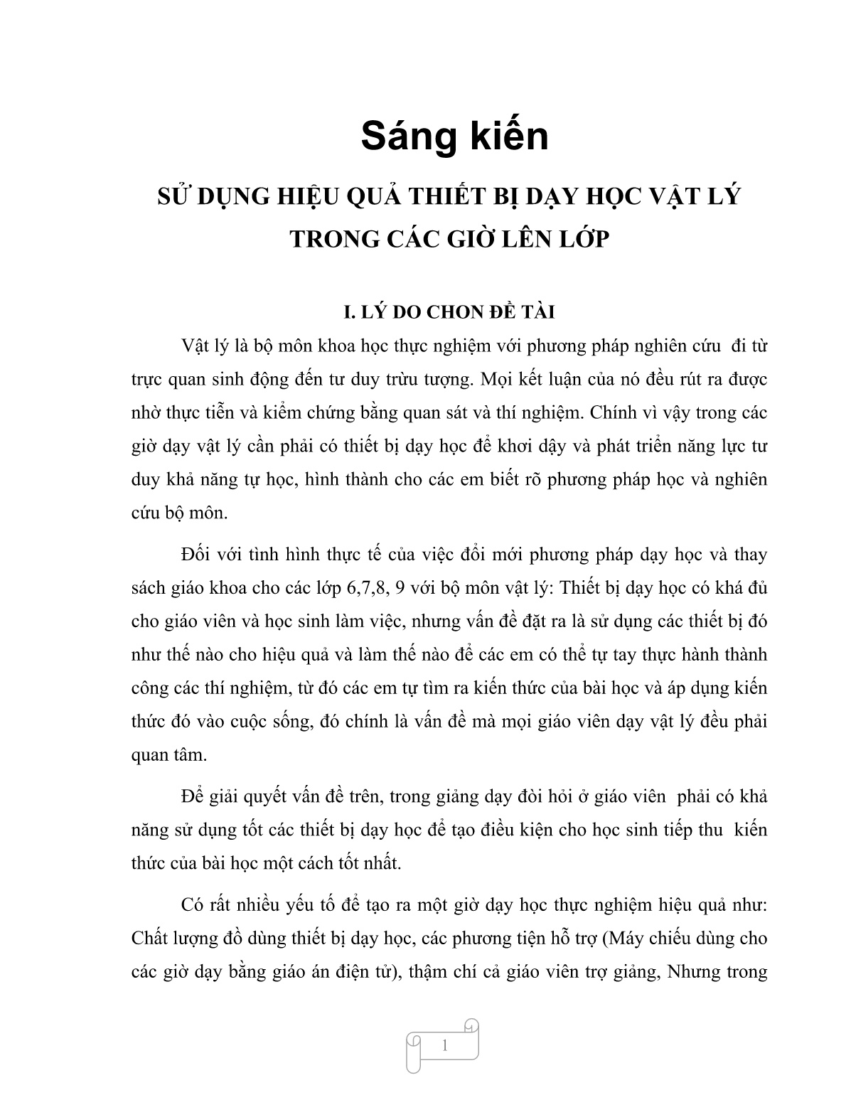 SKKN Sử dụng hiệu quả thiết bị dạy học Vật lý trong các giờ lên lớp trang 1