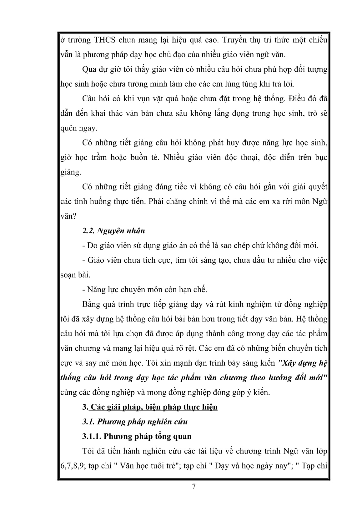 SKKN Xây dựng hệ thống câu hỏi trong dạy học tác phẩm văn chương theo hướng đổi mới trang 7