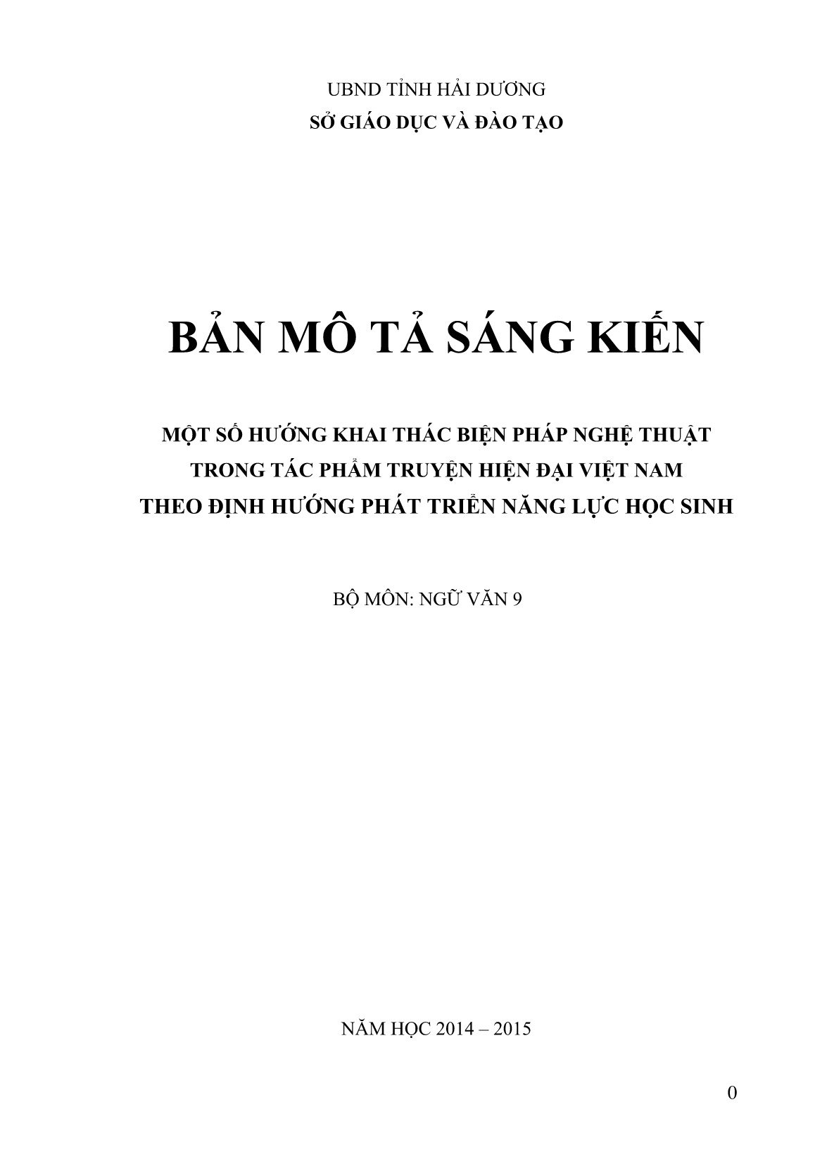 SKKN Một số hướng khai thác biện pháp nghệ thuật trong tác phẩm truyện hiện đại Việt Nam trong chương trình Ngữ văn lớp 9 theo định hướng phát triển năng lực học sinh trang 1