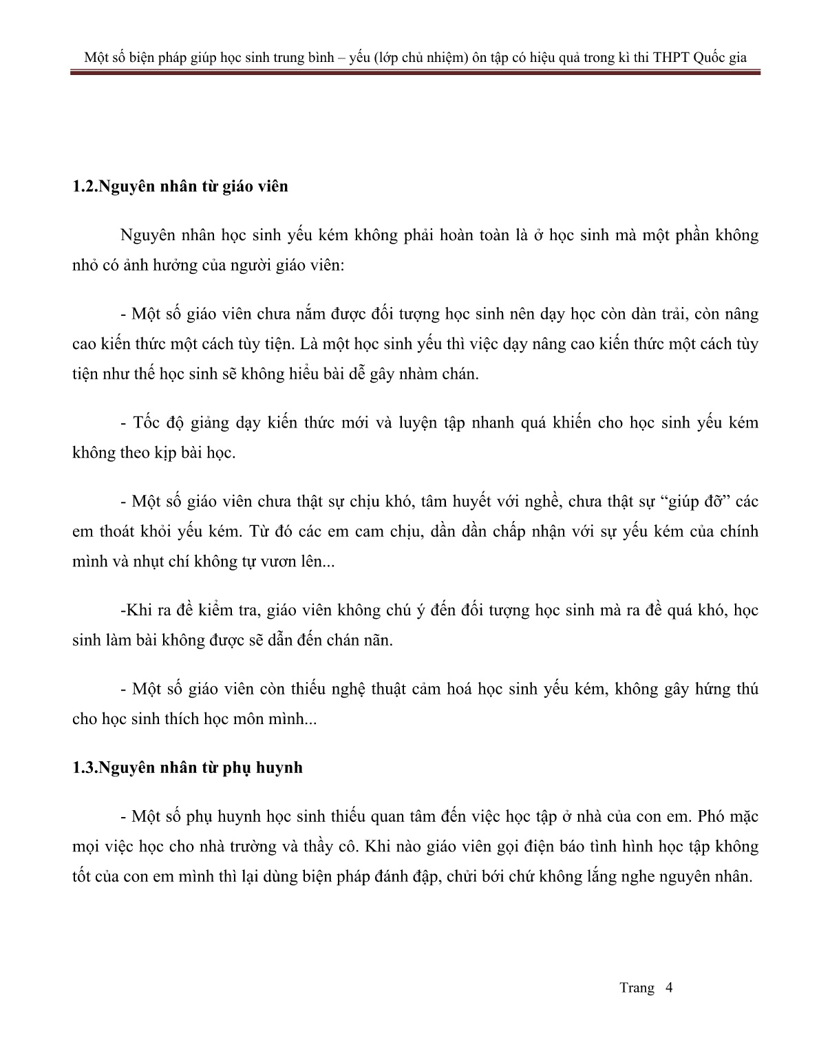 Sáng kiến kinh nghiệm Một số biện pháp giúp học sinh Trung bình - Yếu (Lớp chủ nhiệm) ôn tập có hiệu quả trong kì thi THPT Quốc gia trang 4