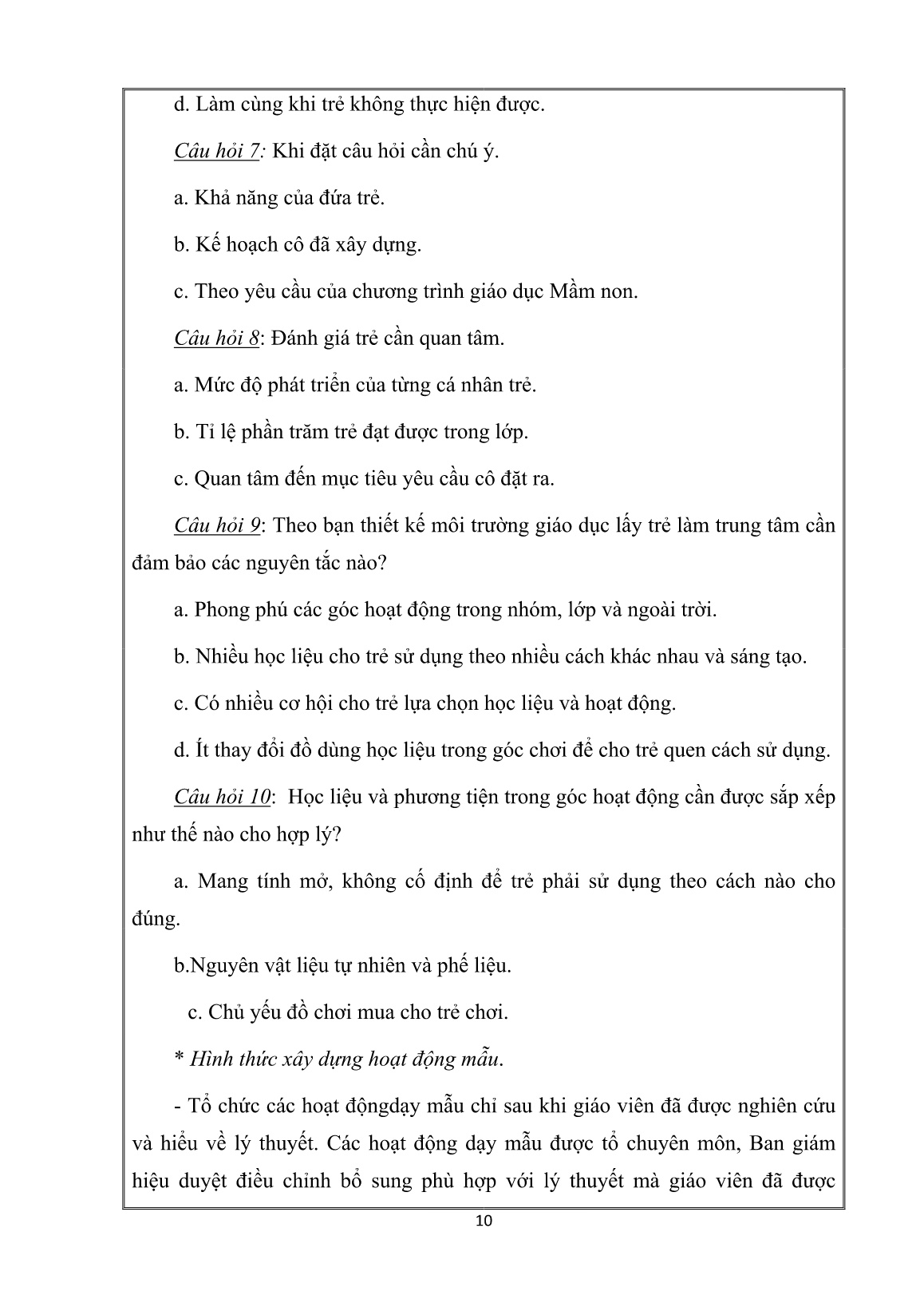 SKKN Một số biện pháp nâng cao nhận thức cho giáo viên về quan điểm xây dựng trường mầm non lấy trẻ làm trung tâm trong khi thực hiện chương trình giáo dục Mầm non trang 10