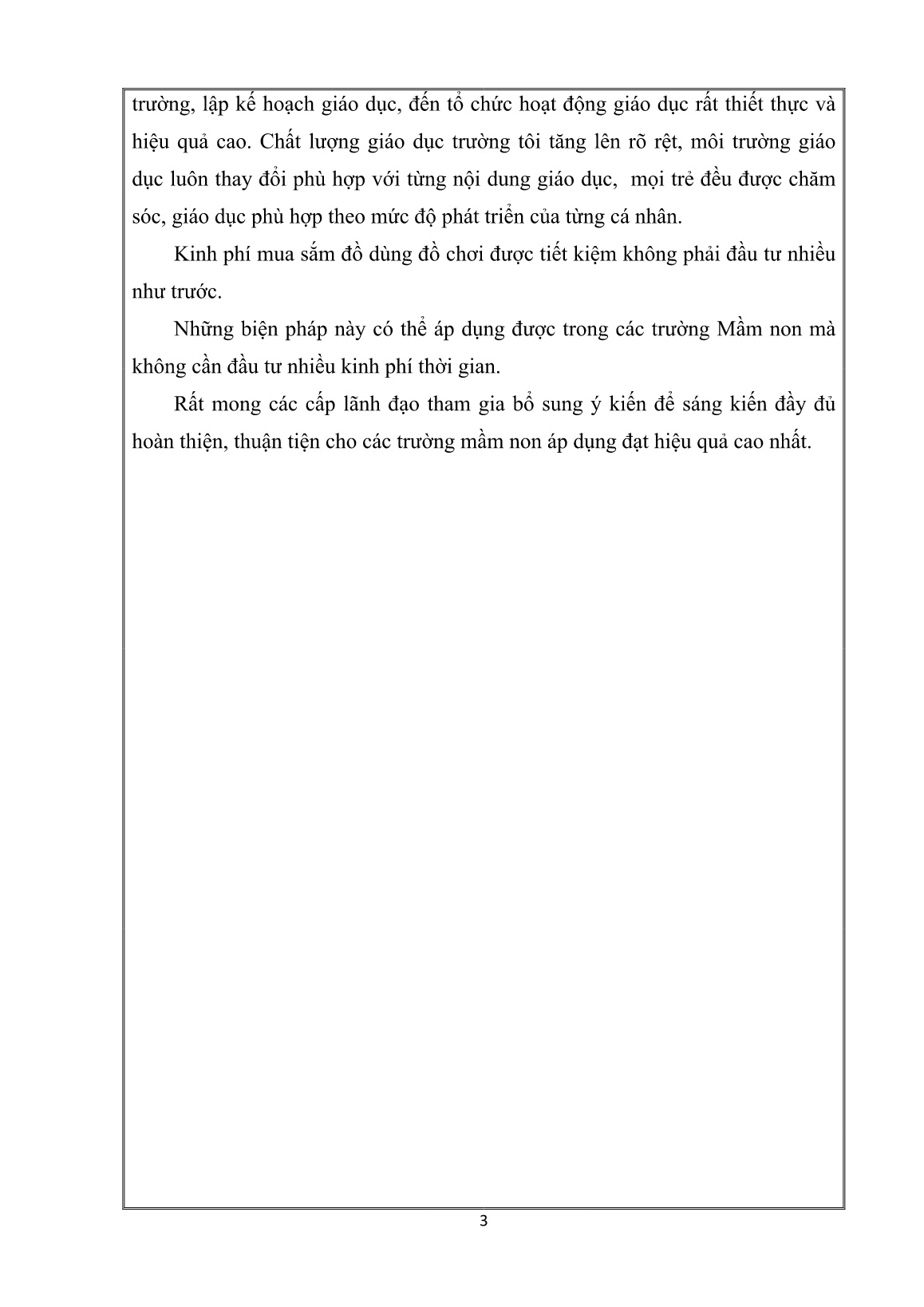 SKKN Một số biện pháp nâng cao nhận thức cho giáo viên về quan điểm xây dựng trường mầm non lấy trẻ làm trung tâm trong khi thực hiện chương trình giáo dục Mầm non trang 3