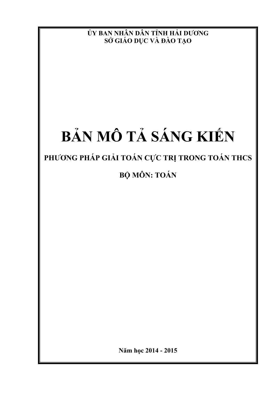 Sáng kiến kinh nghiệm Phương pháp giải toán cực trị trong Toán THCS trang 1