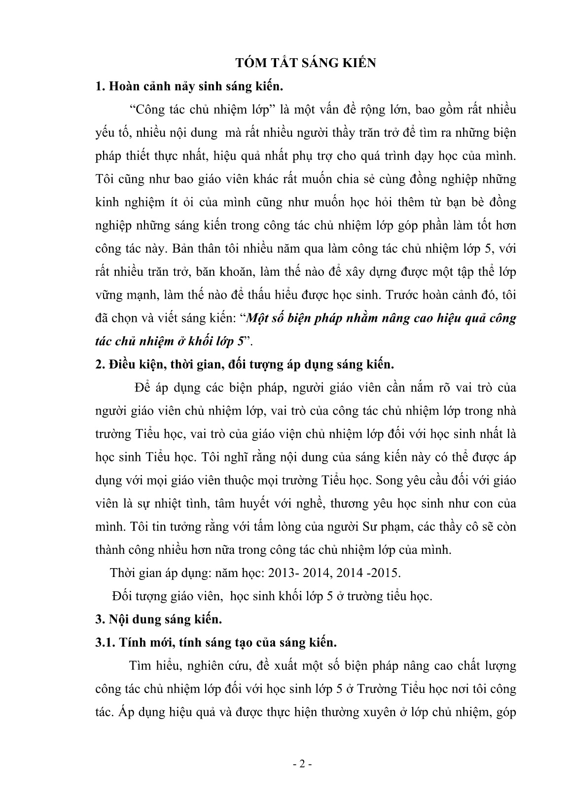 Sáng kiến kinh nghiệm Một số biện pháp nhằm nâng cao hiệu quả công tác chủ nhiệm ở khối Lớp 5 trang 2
