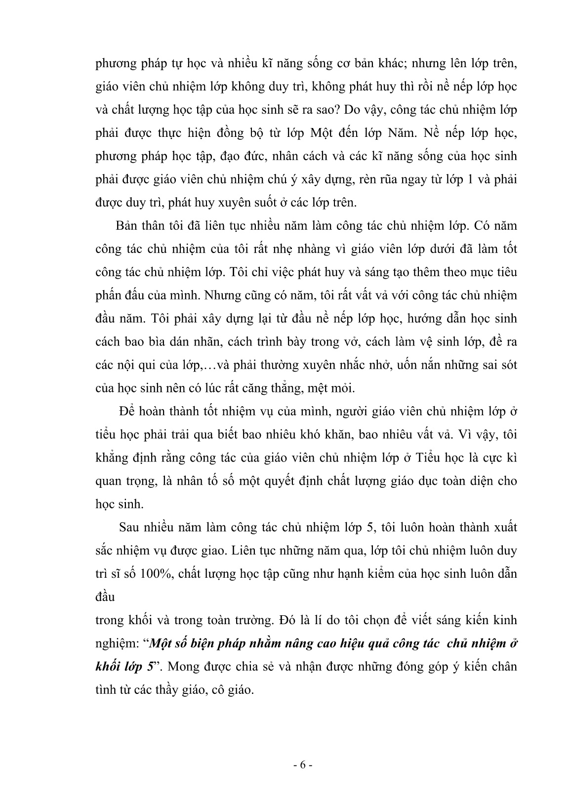 Sáng kiến kinh nghiệm Một số biện pháp nhằm nâng cao hiệu quả công tác chủ nhiệm ở khối Lớp 5 trang 6