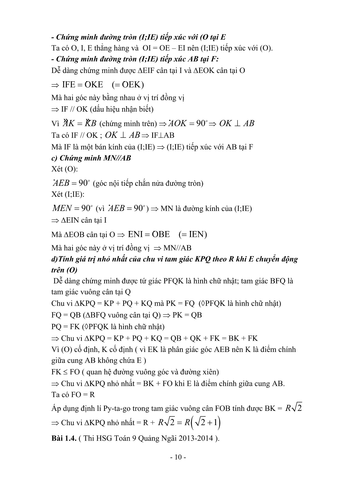 SKKN Một số phương pháp tìm cực trị trong hình học phẳng THCS để ôn thi học sinh giỏi môn Toán 9 và ôn thi vào THPT trang 10