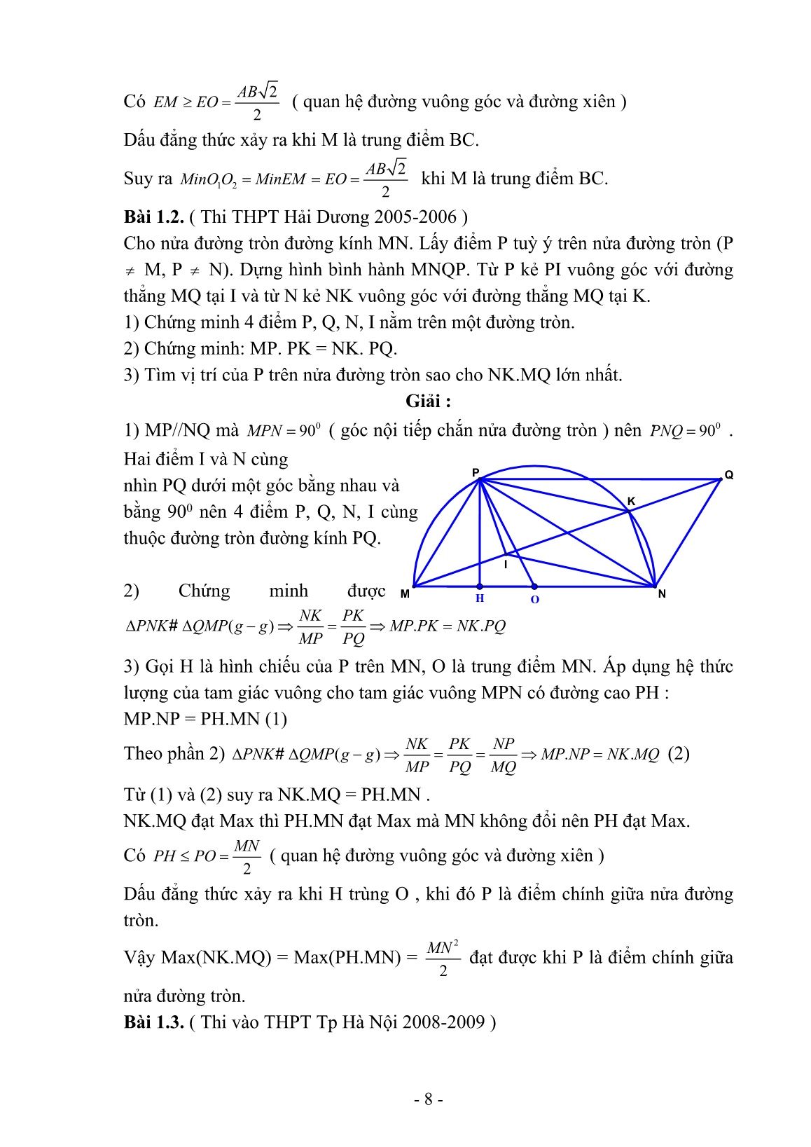 SKKN Một số phương pháp tìm cực trị trong hình học phẳng THCS để ôn thi học sinh giỏi môn Toán 9 và ôn thi vào THPT trang 8