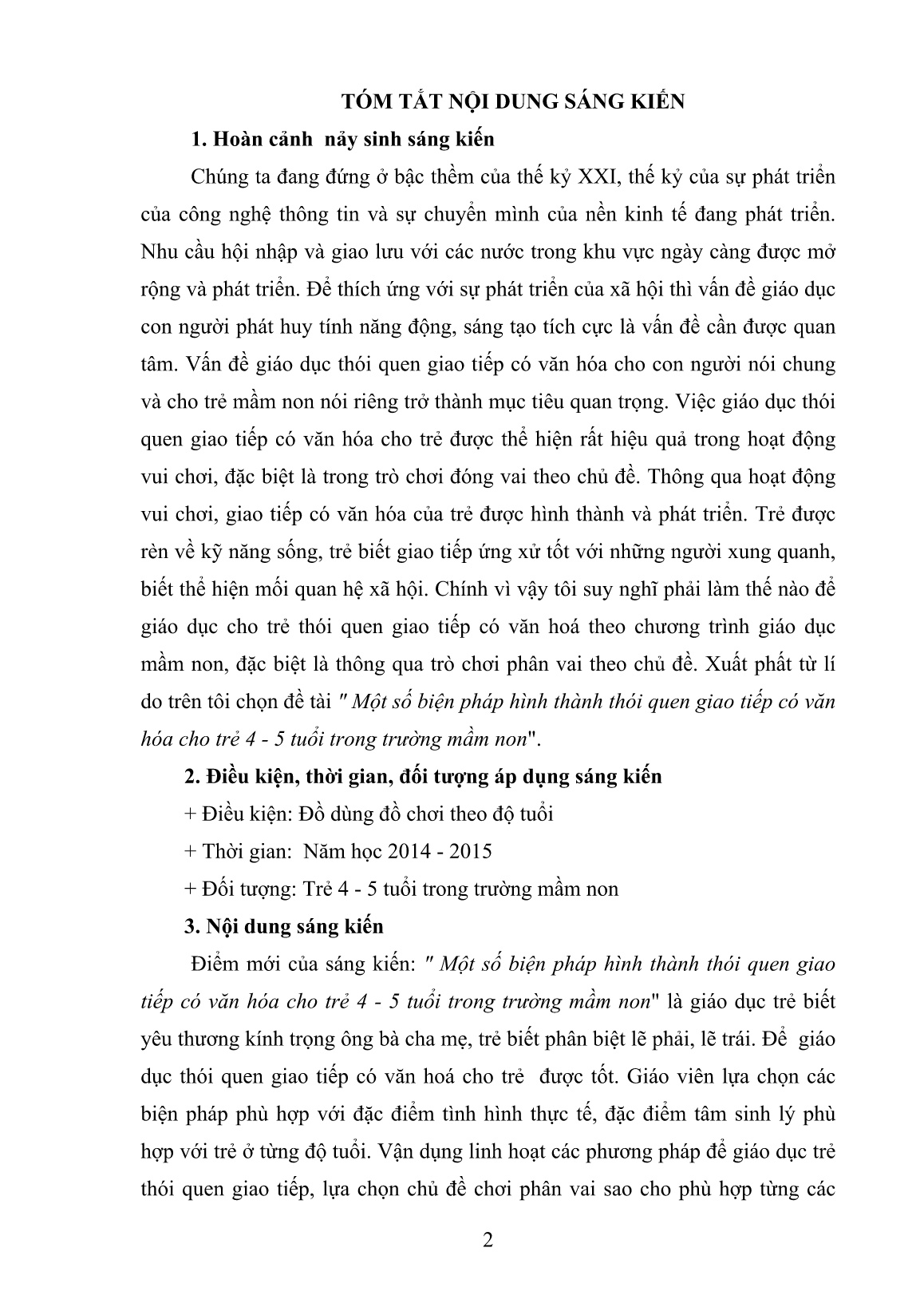 SKKN Một số biện pháp hình thành thói quen giao tiếp có văn hóa cho trẻ 4 - 5 tuổi trong Trường Mầm non trang 2