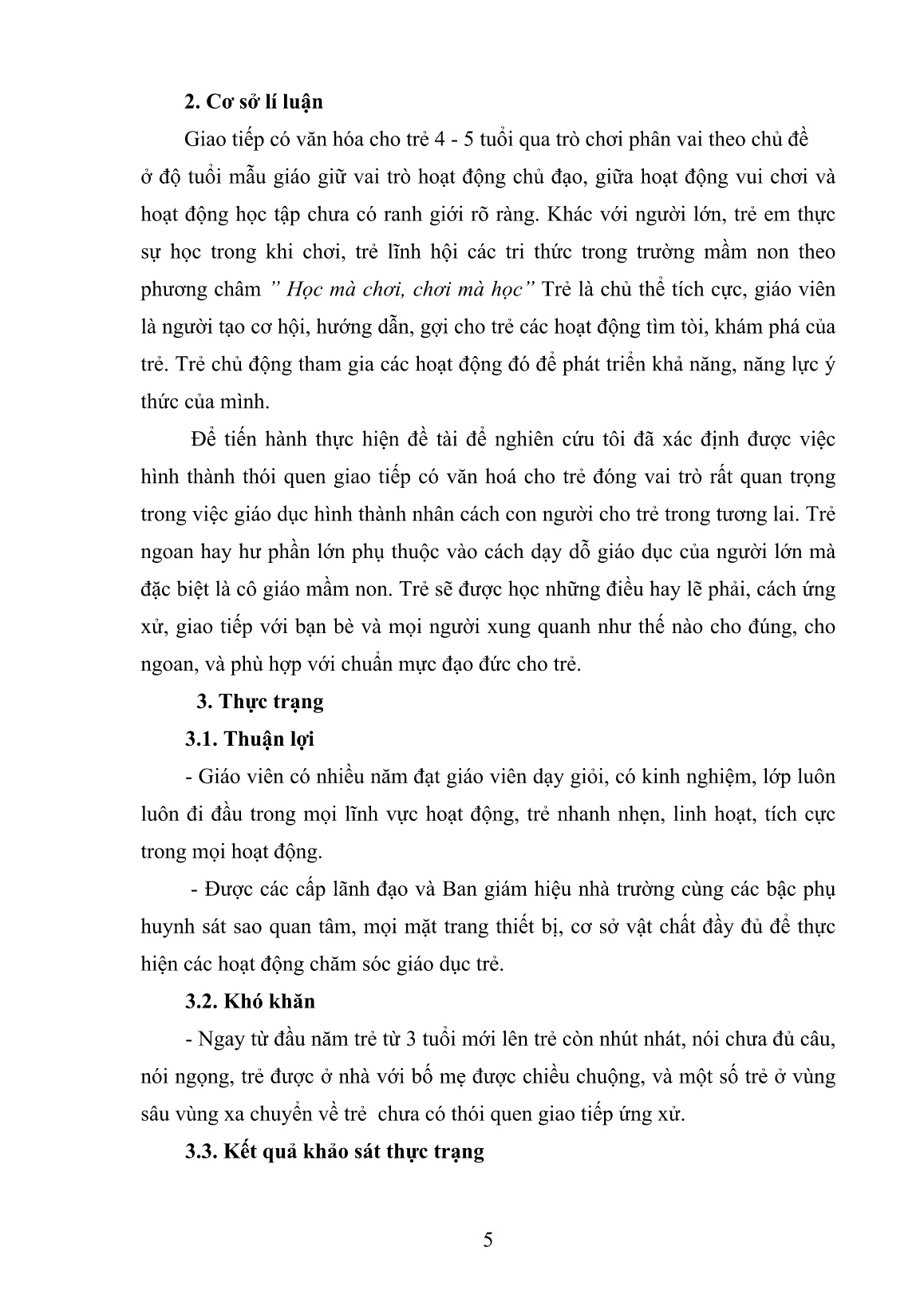 SKKN Một số biện pháp hình thành thói quen giao tiếp có văn hóa cho trẻ 4 - 5 tuổi trong Trường Mầm non trang 5