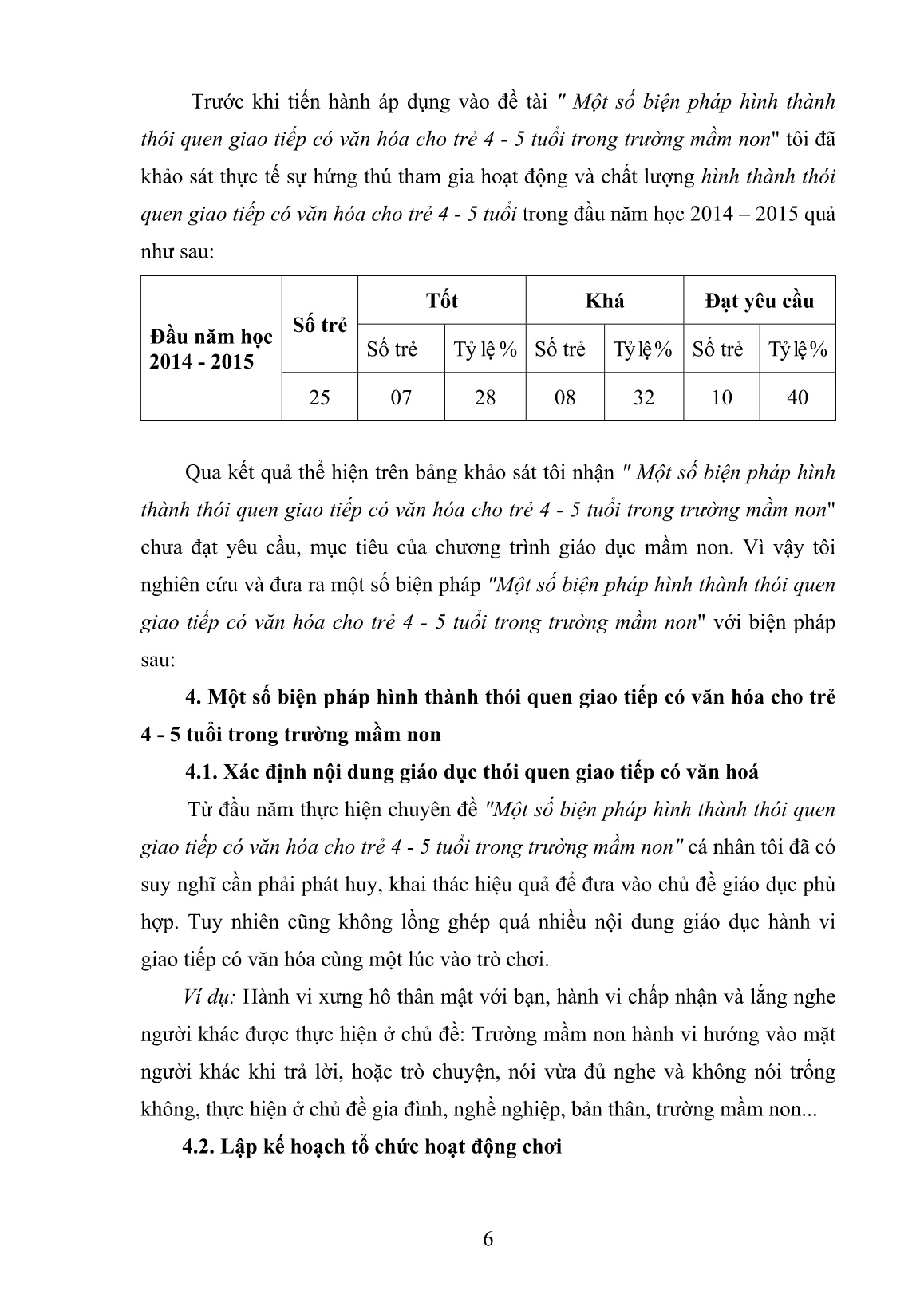 SKKN Một số biện pháp hình thành thói quen giao tiếp có văn hóa cho trẻ 4 - 5 tuổi trong Trường Mầm non trang 6