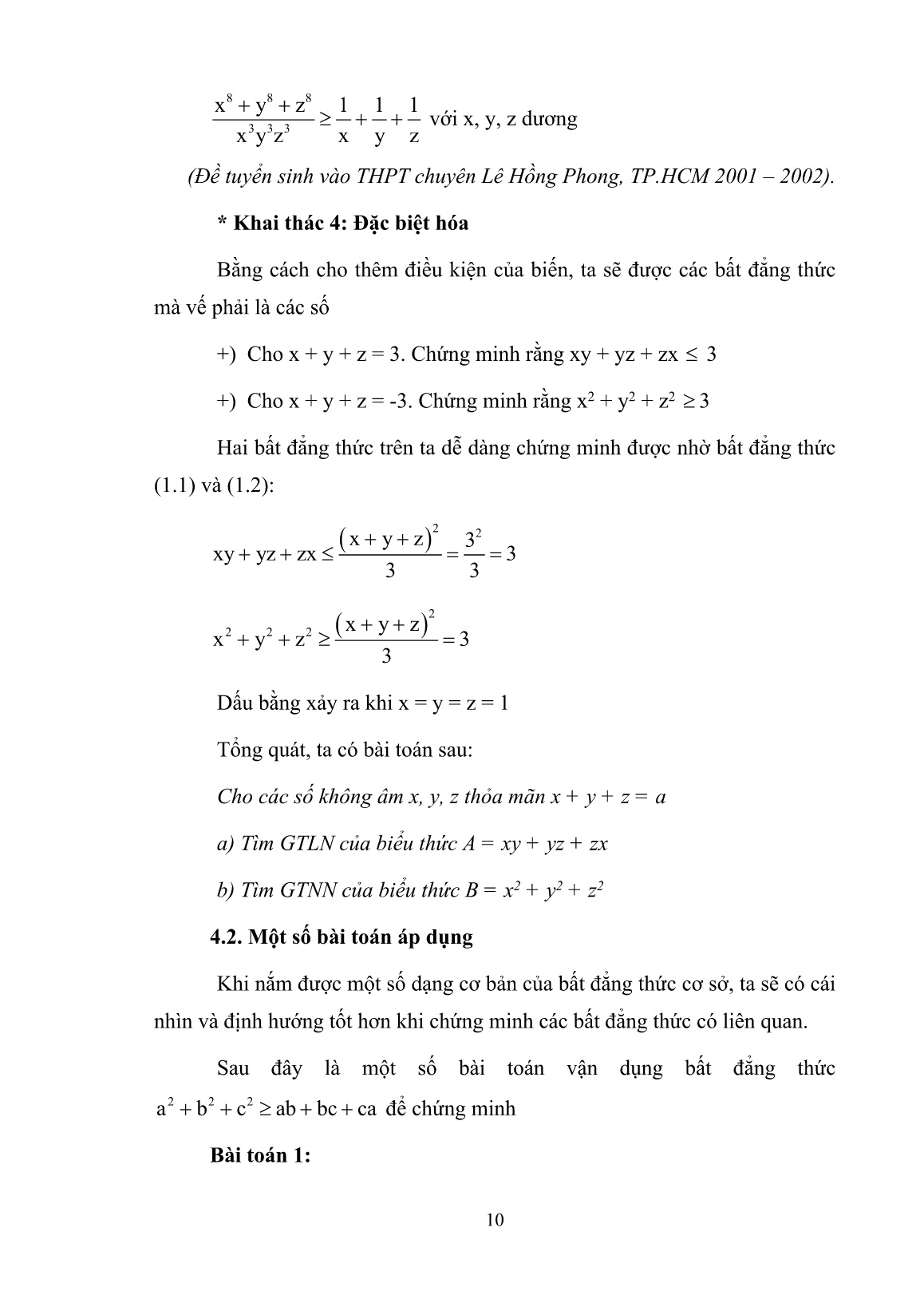 Sáng kiến kinh nghiệm Bất đẳng thức a² + b² + c² ≥ ab + bc + ca và các bài toán áp dụng trang 10